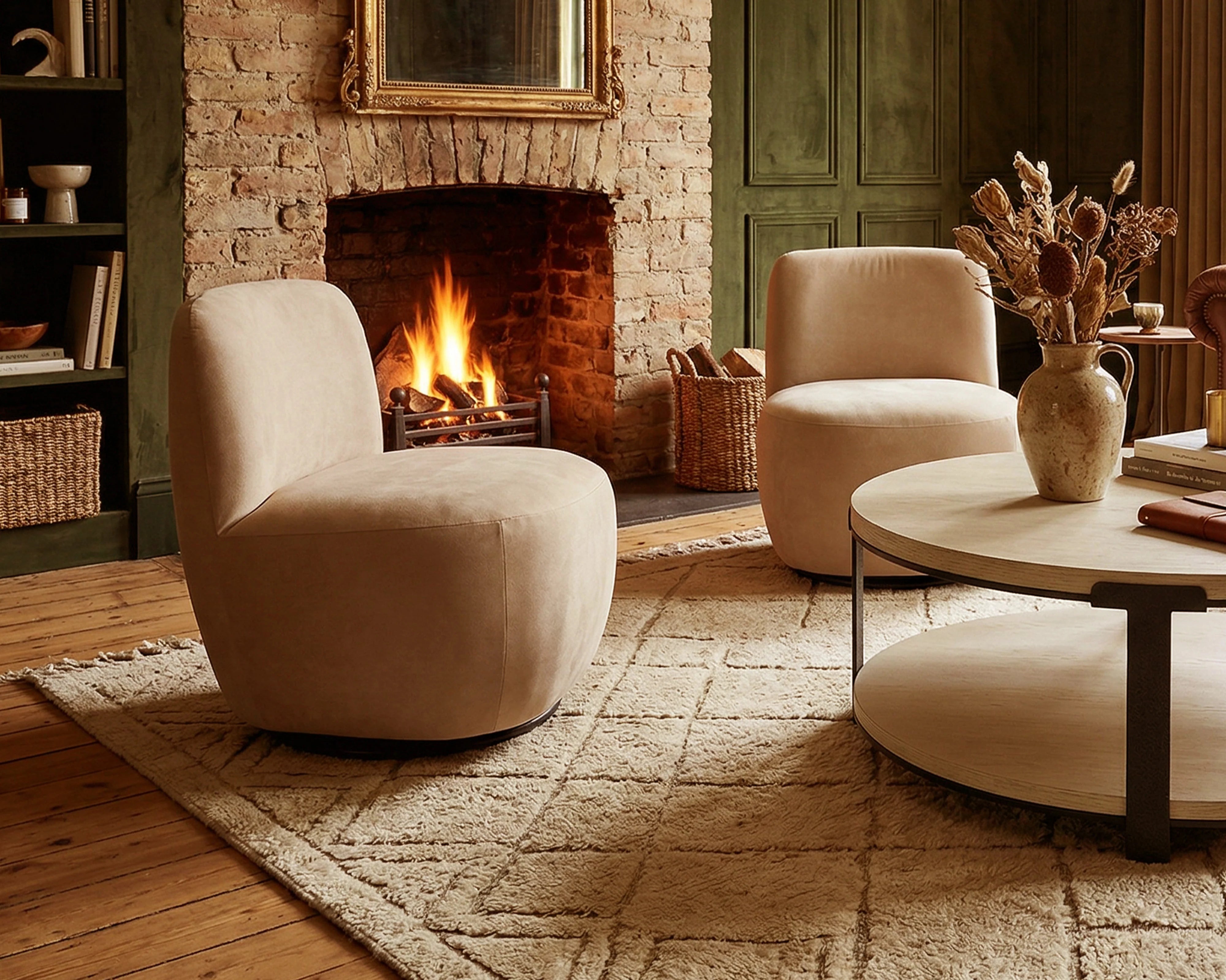 Hopper Desert Velvet & Matt Black Metal Swivel Armchair