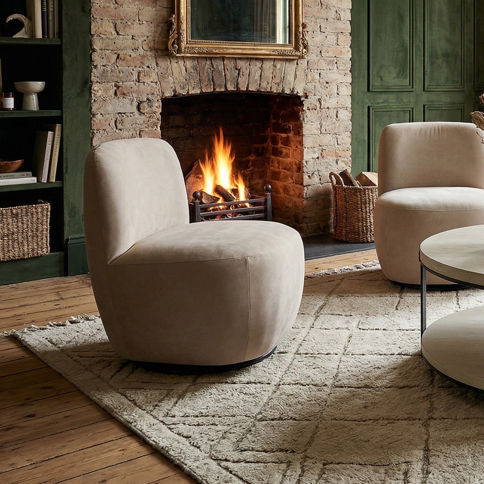 Hopper Desert Velvet & Matt Black Metal Swivel Armchair