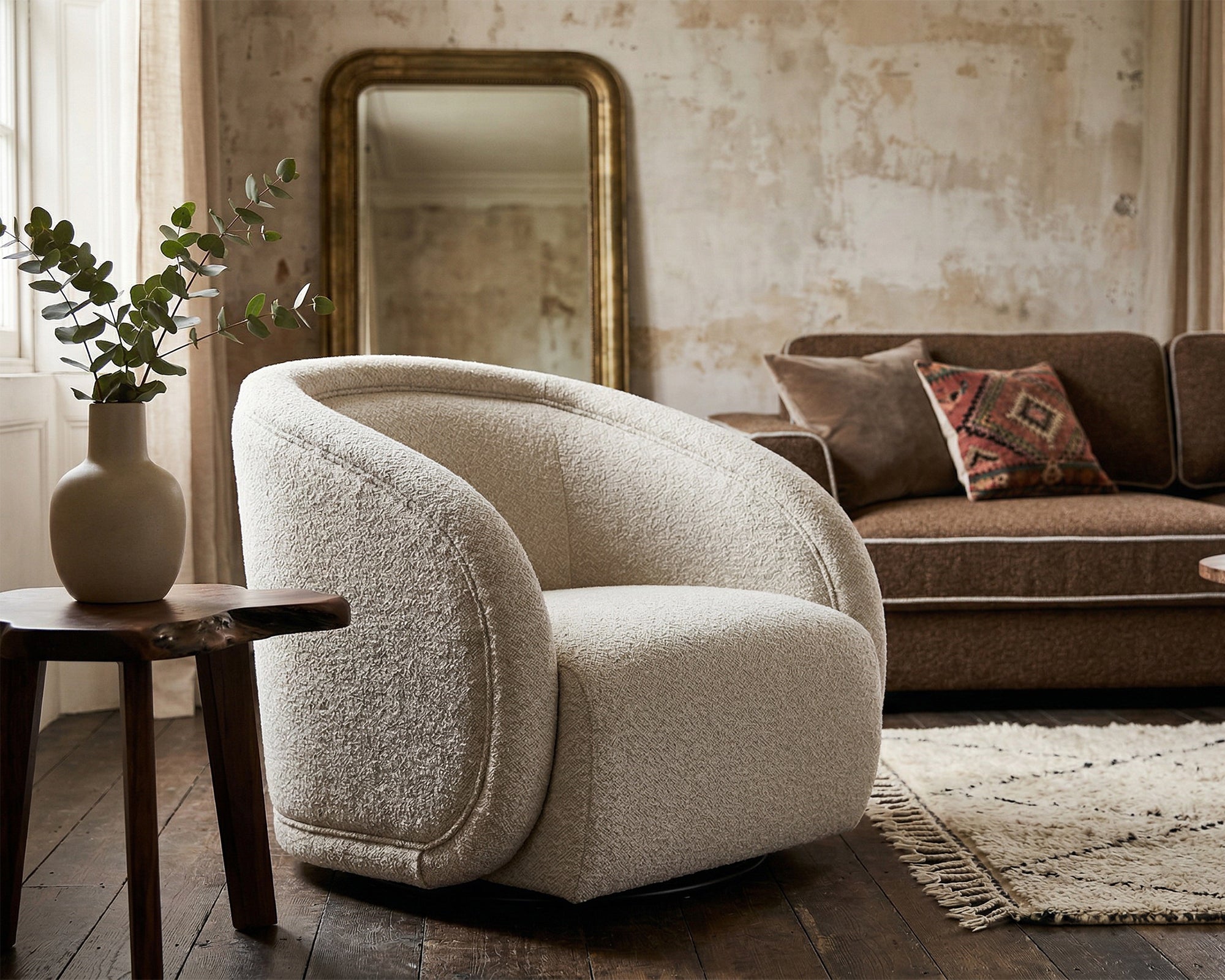 Alice Swivel Armchair - Capella Sand & Matt Black Metal
