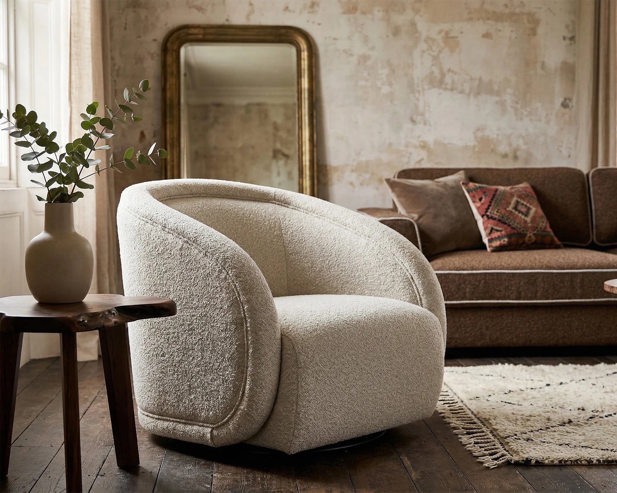 Alice Capella Sand Chenille & Matt Black Metal Swivel Armchair