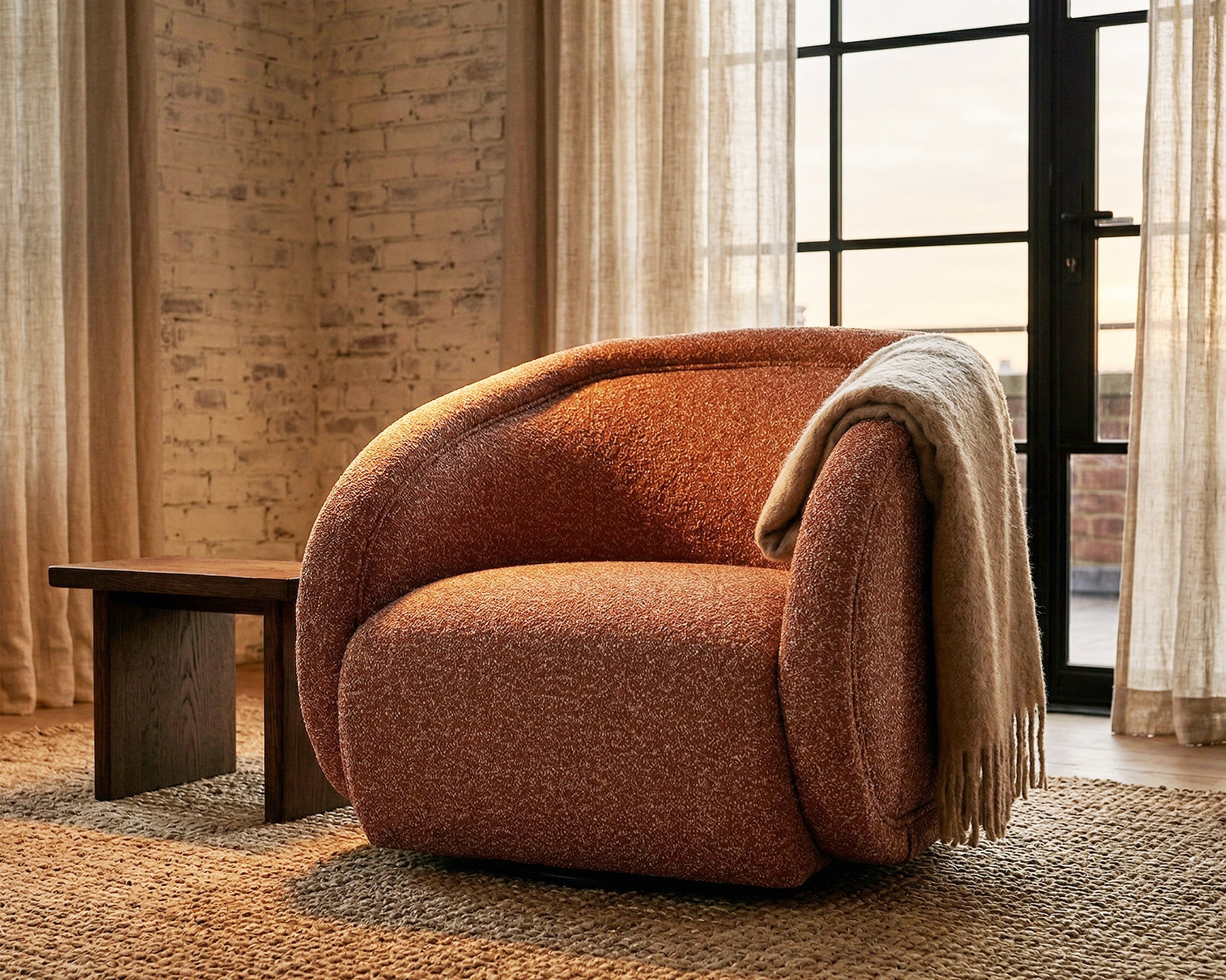 Alice Swivel Armchair - Capella Clay Boucle & Matt Black Metal