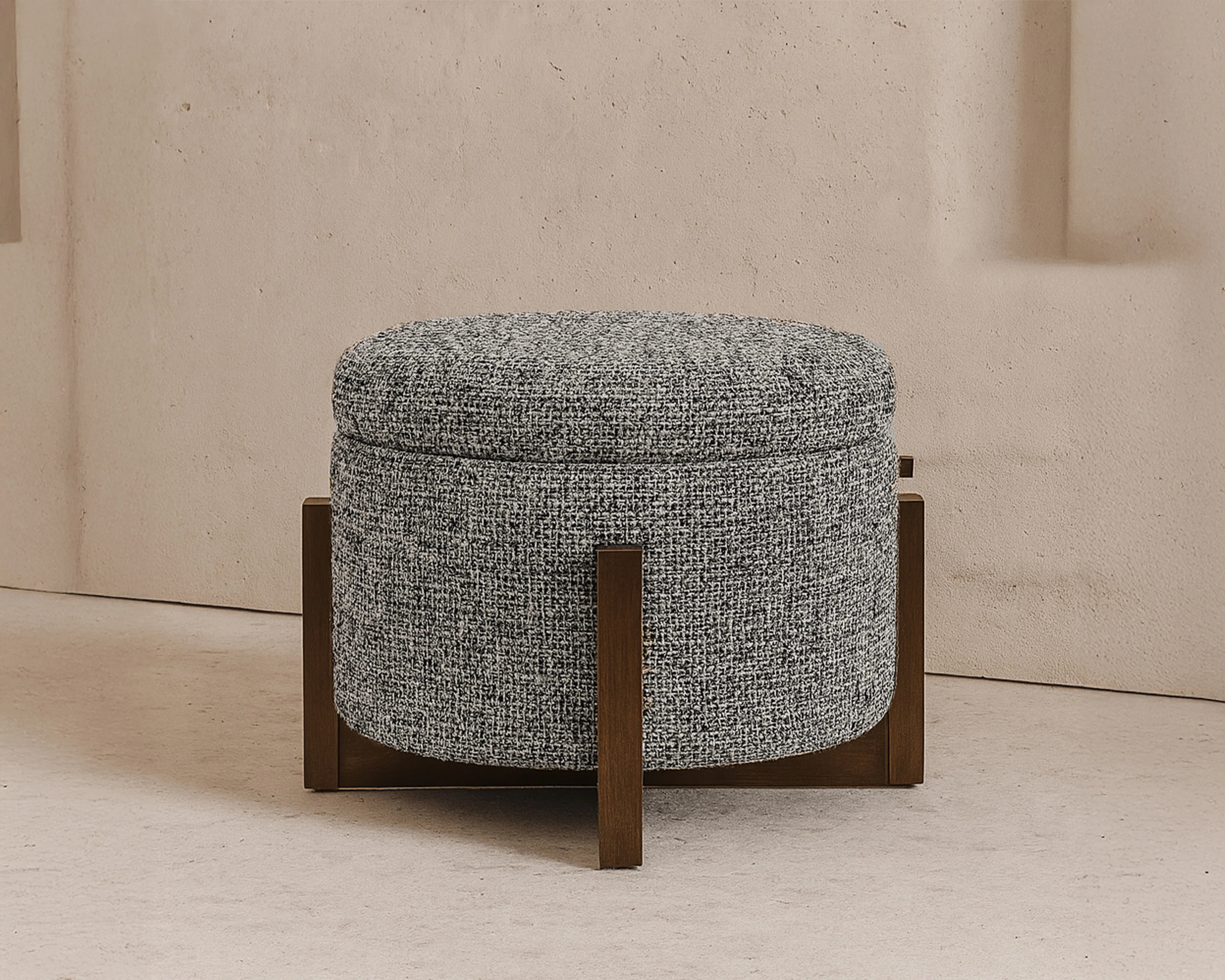 Asti Dexter Sparkle Stone Linen Look & Wood Ottoman