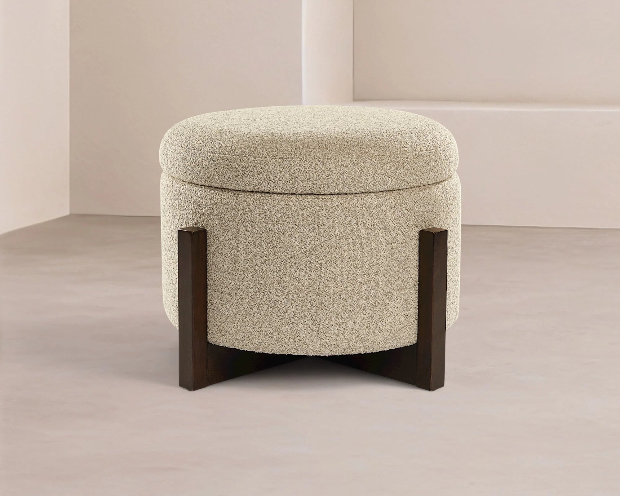 Asti Capella Sand Chenille & Wood Ottoman