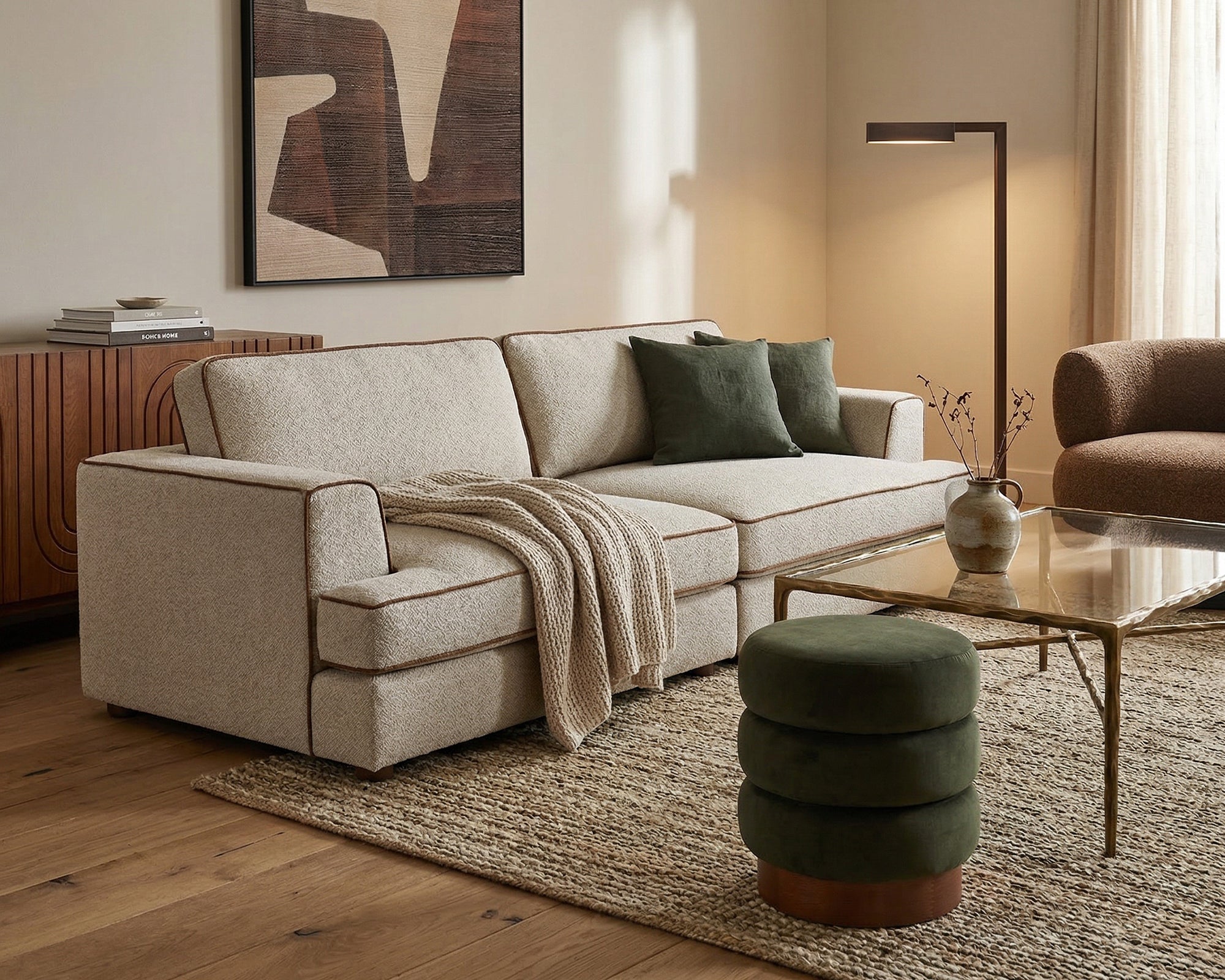 Cameron 3 Seater Sofa - Capella Sand & Fennel Seed Piping