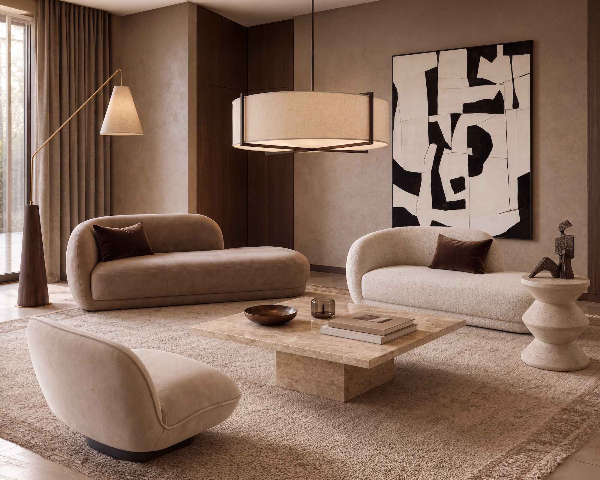 Curva Capella Sand Chenille Chaise Sofa