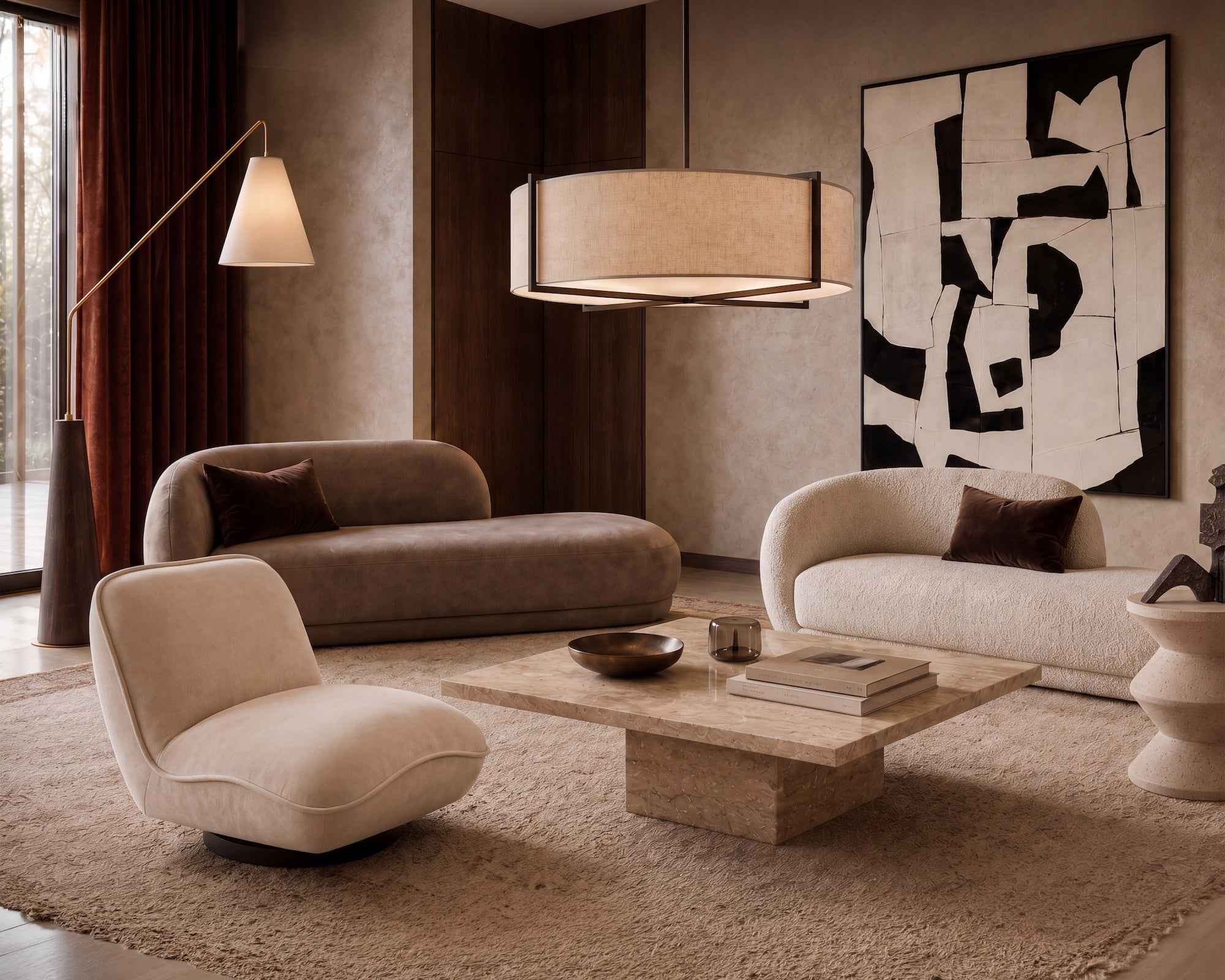 Curva Capella Sand Chenille Chaise Sofa