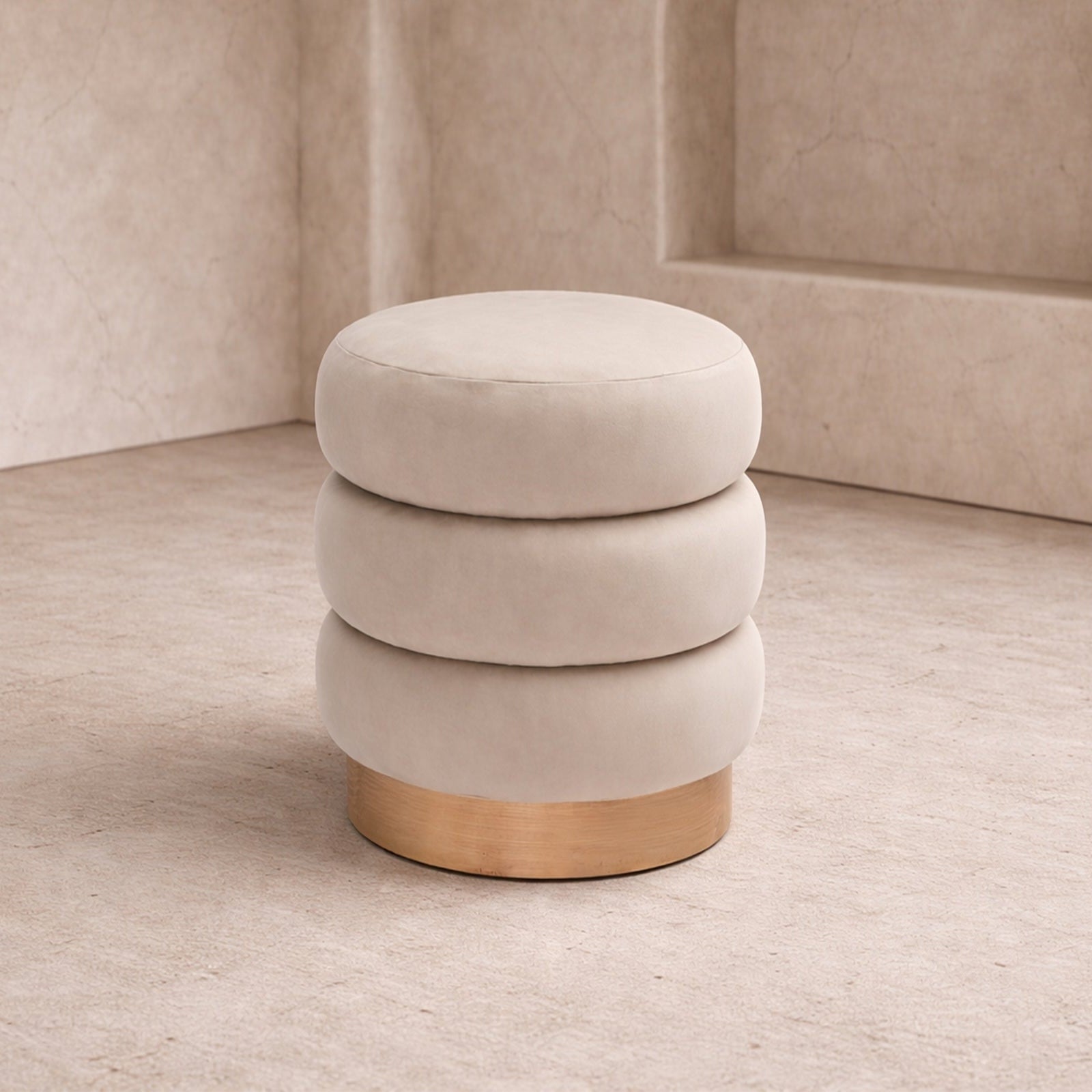 Trace Hopper Desert Velvet Natural Oak Solid Wood Footstool