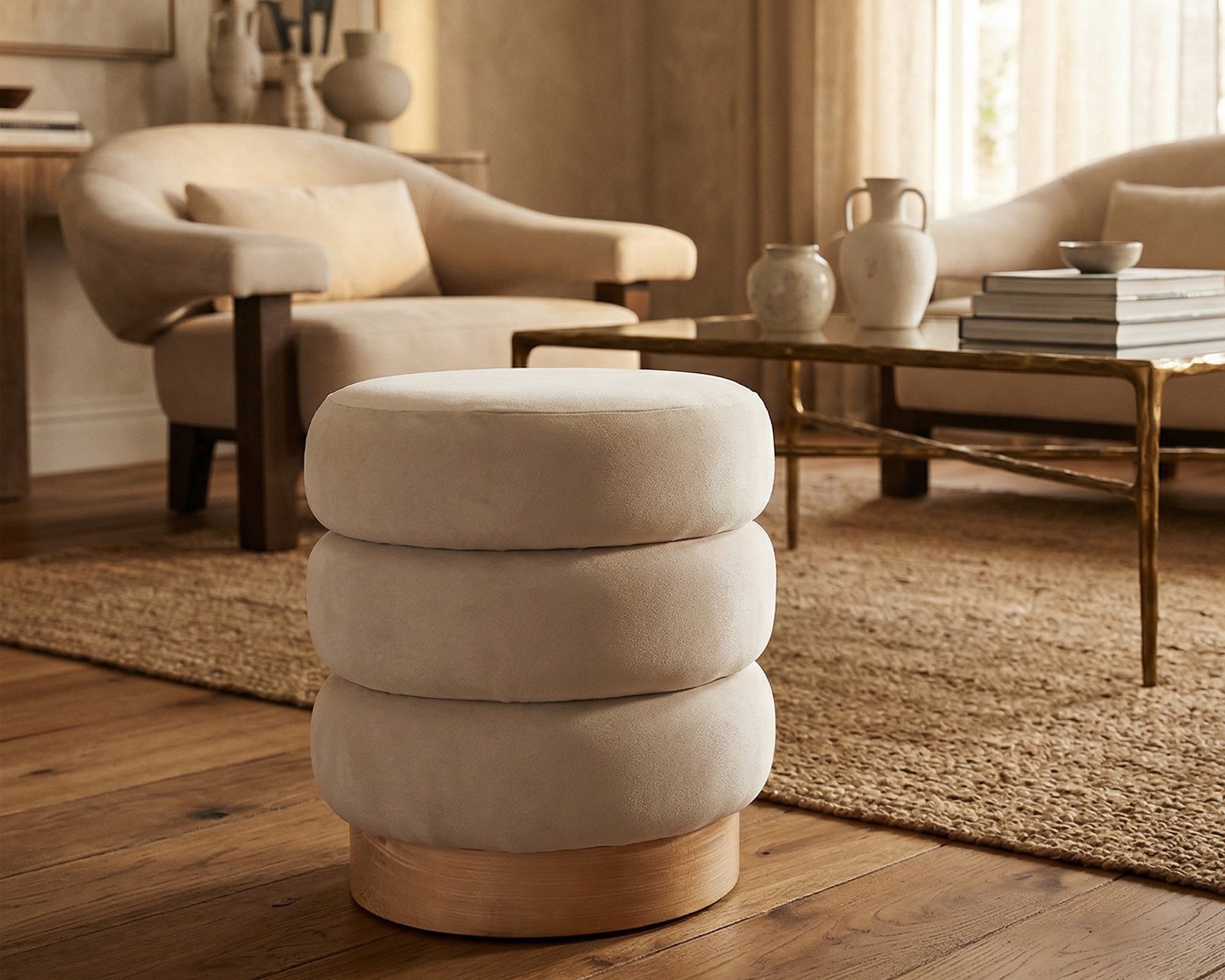 Trace Footstool - Hopper Desert - Natural Oak Solid Wood