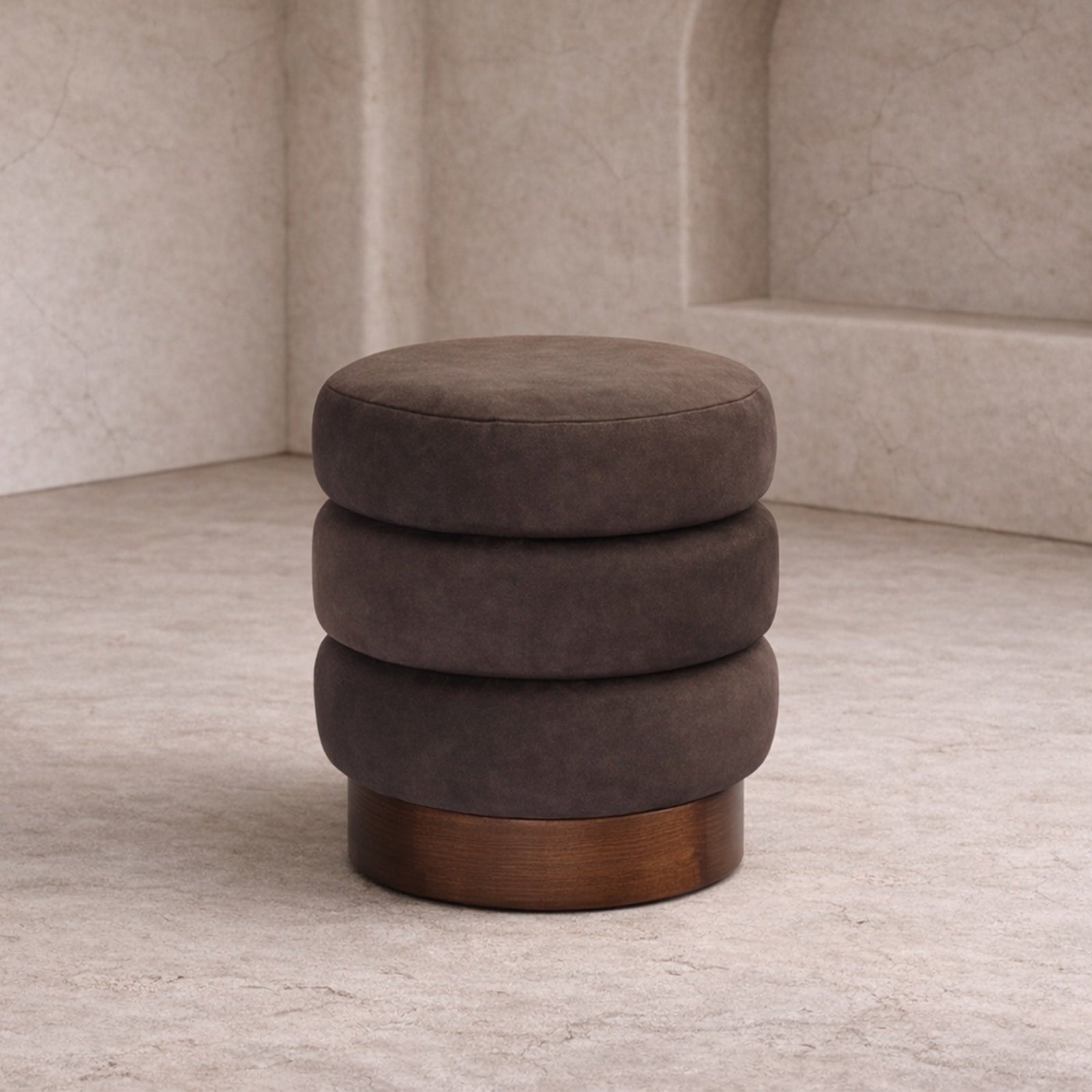 Trace Pouffe - Hopper Terra Velvet & Mid Brown Oak