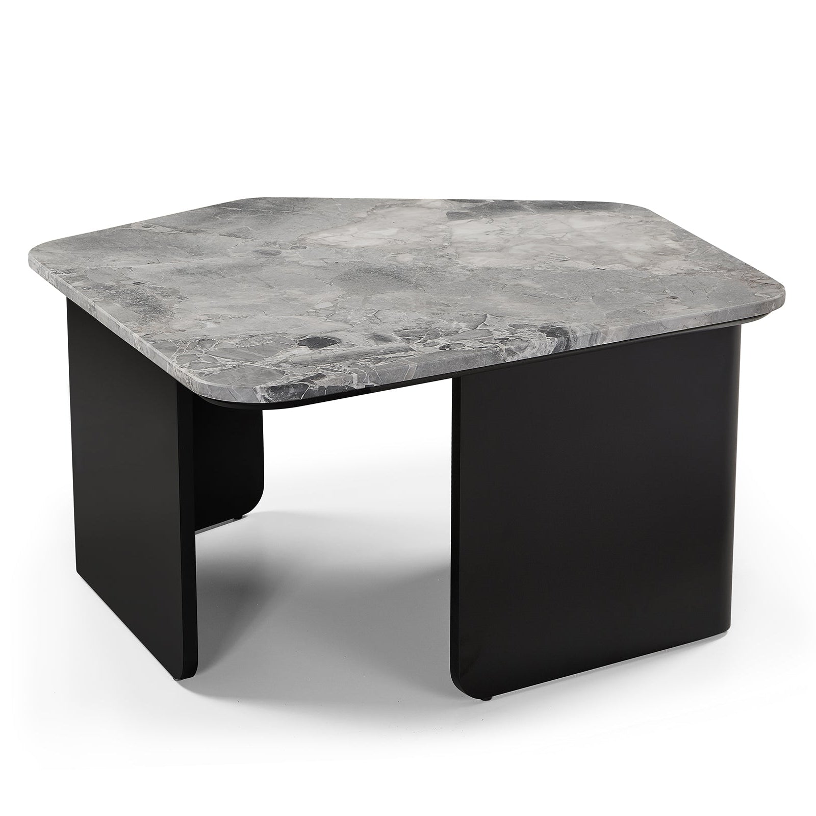 Organic Oreo Grey Marble & Matt Black Abstract Coffee Table