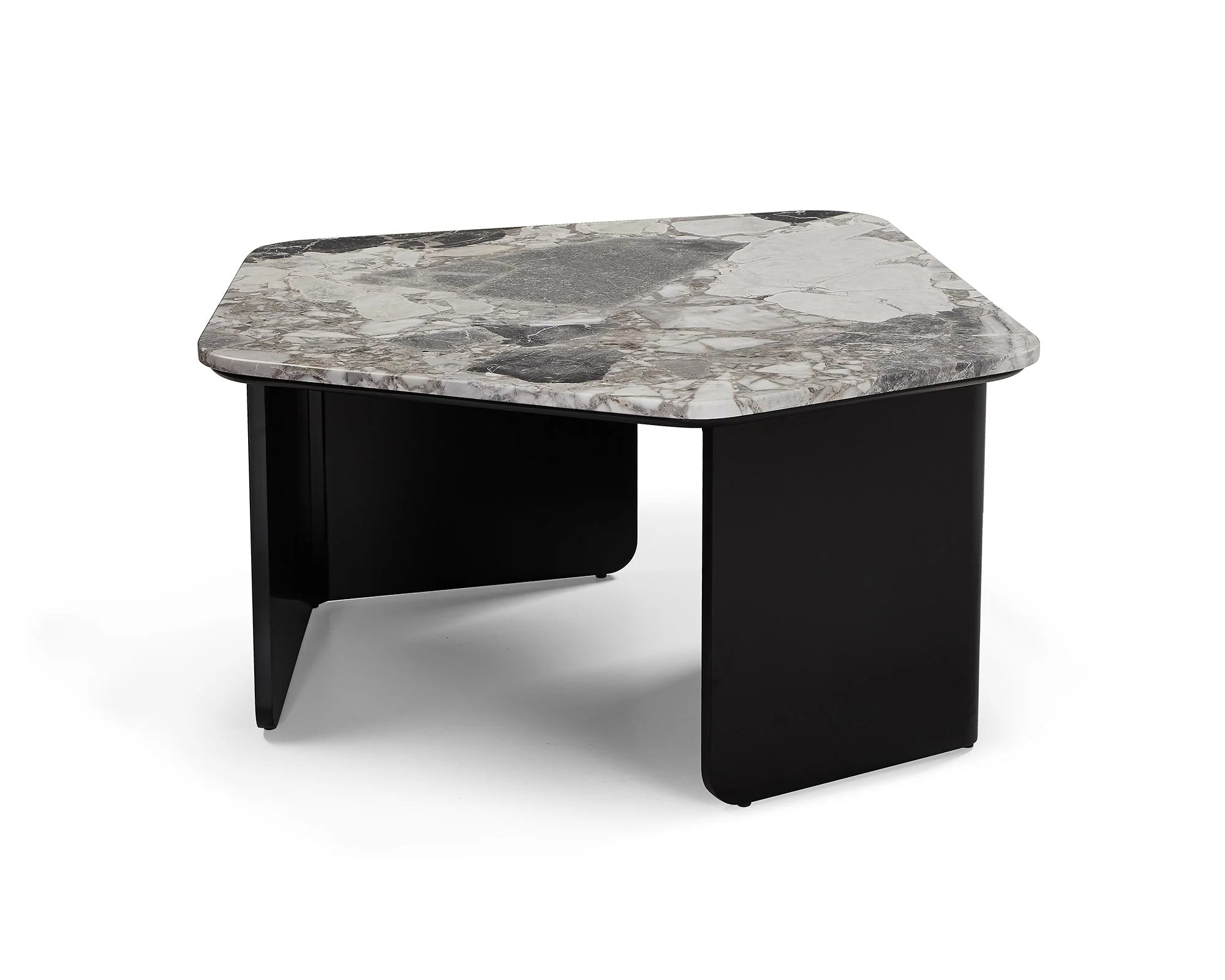 Organic Oreo Grey Marble & Matt Black Abstract Coffee Table