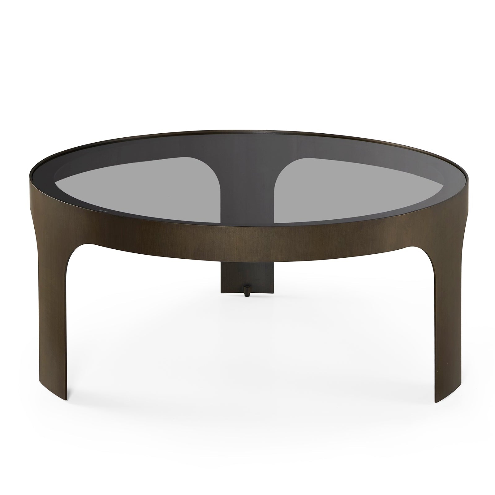 Arch Antique Bronze & Smoked Black Glass Round Coffee Table