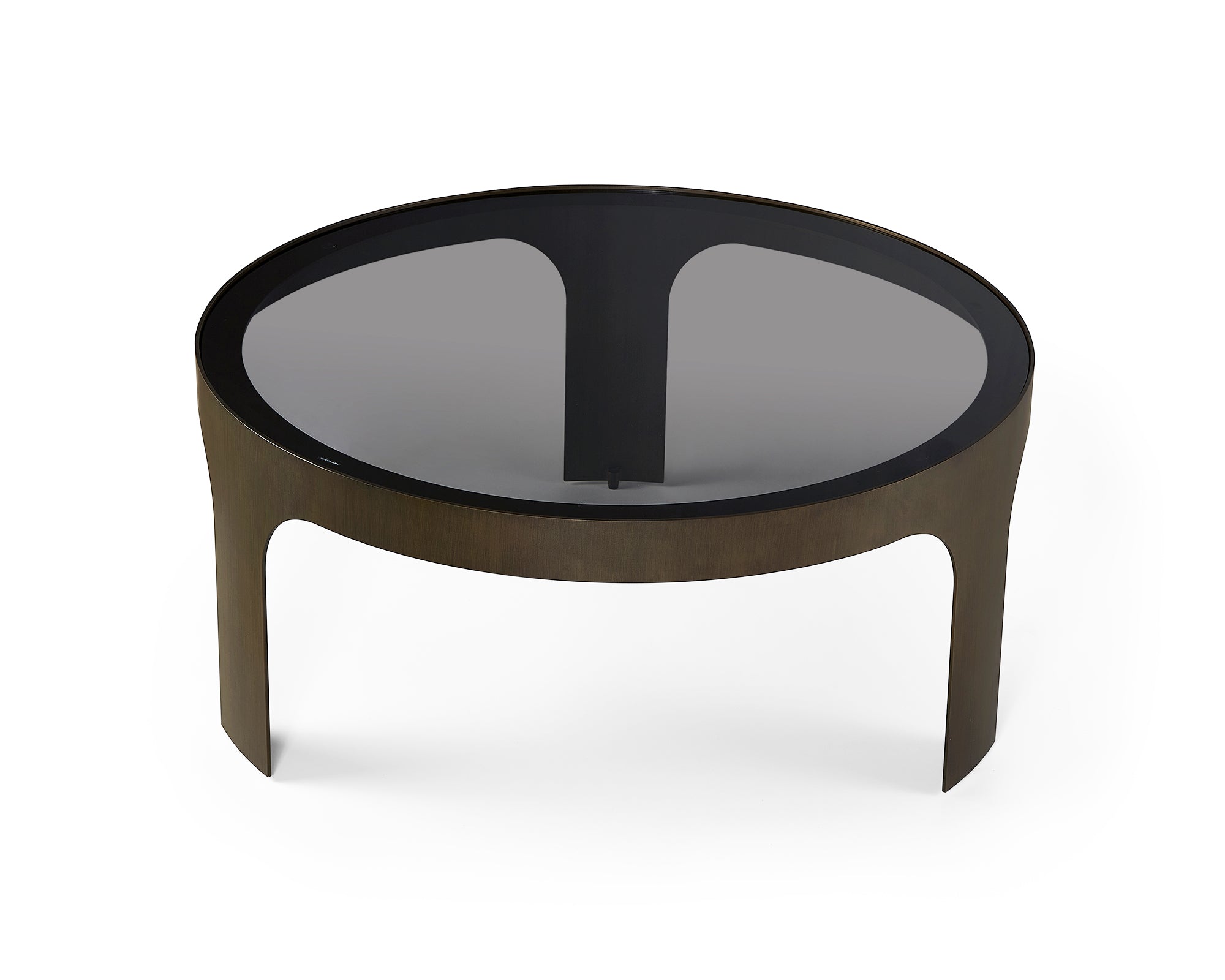 Arch Round Coffee Table - Antique Bronze & Smoked Black Glass