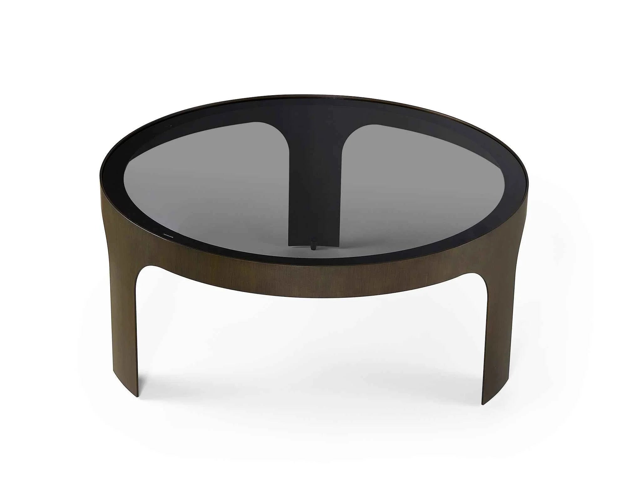 Arch Antique Bronze & Smoked Black Glass Round Coffee Table