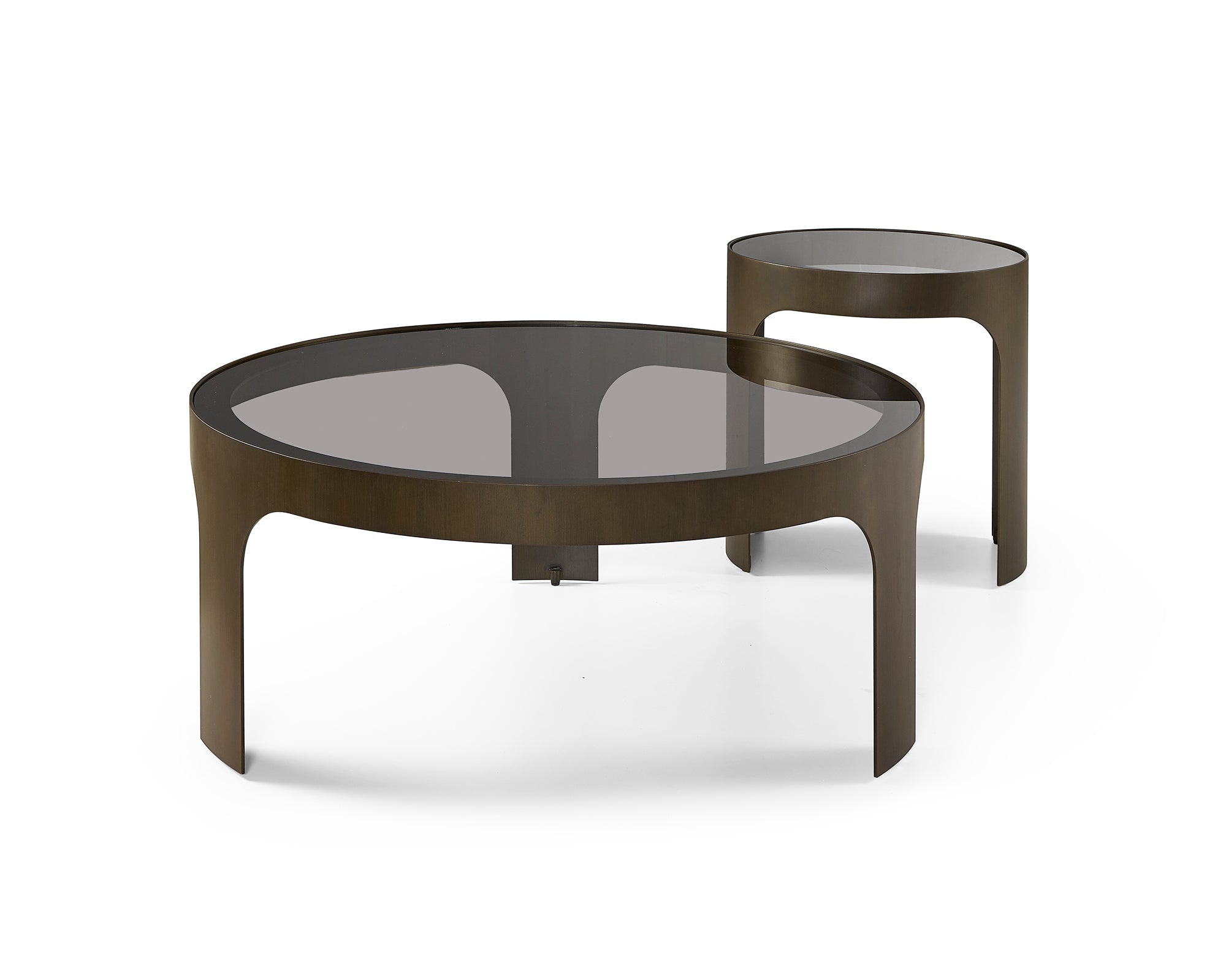 Arch Round Coffee Table - Antique Bronze & Smoked Black Glass