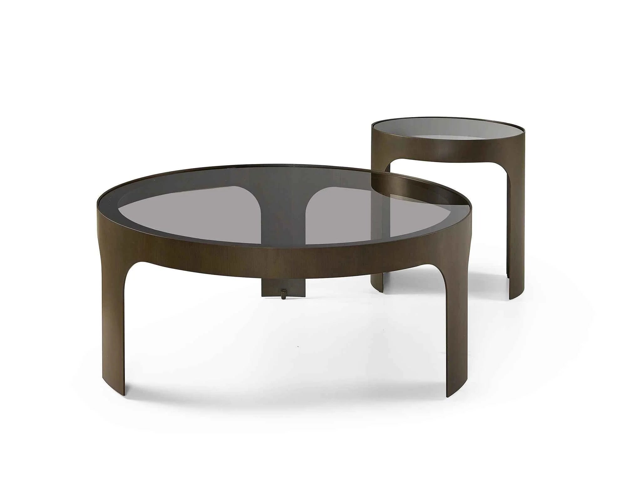 Arch Antique Bronze & Smoked Black Glass Round Coffee Table