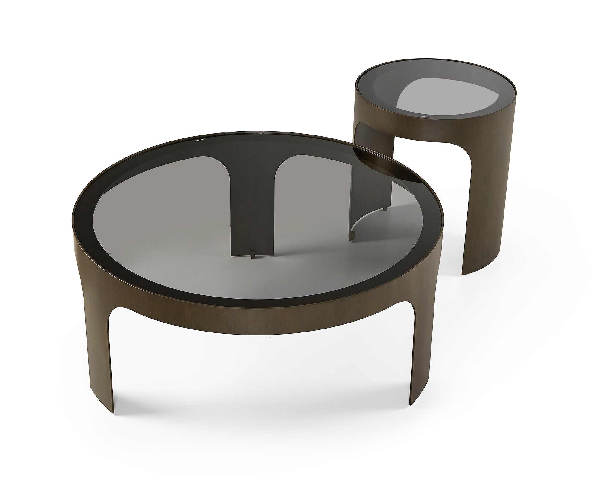 Arch Round Coffee Table - Antique Bronze & Smoked Black Glass