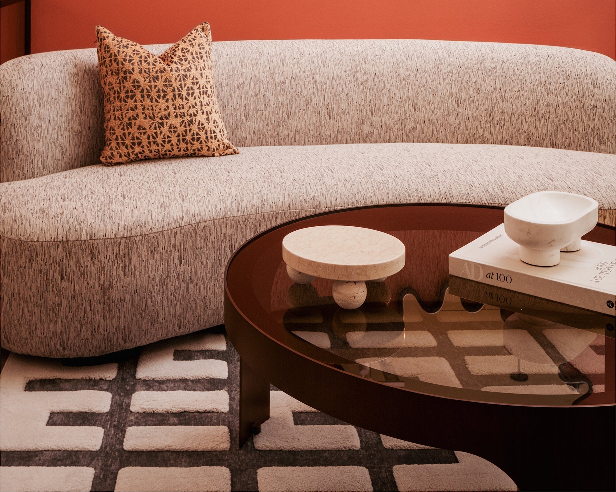 Arch Round Coffee Table - Antique Bronze & Smoked Black Glass