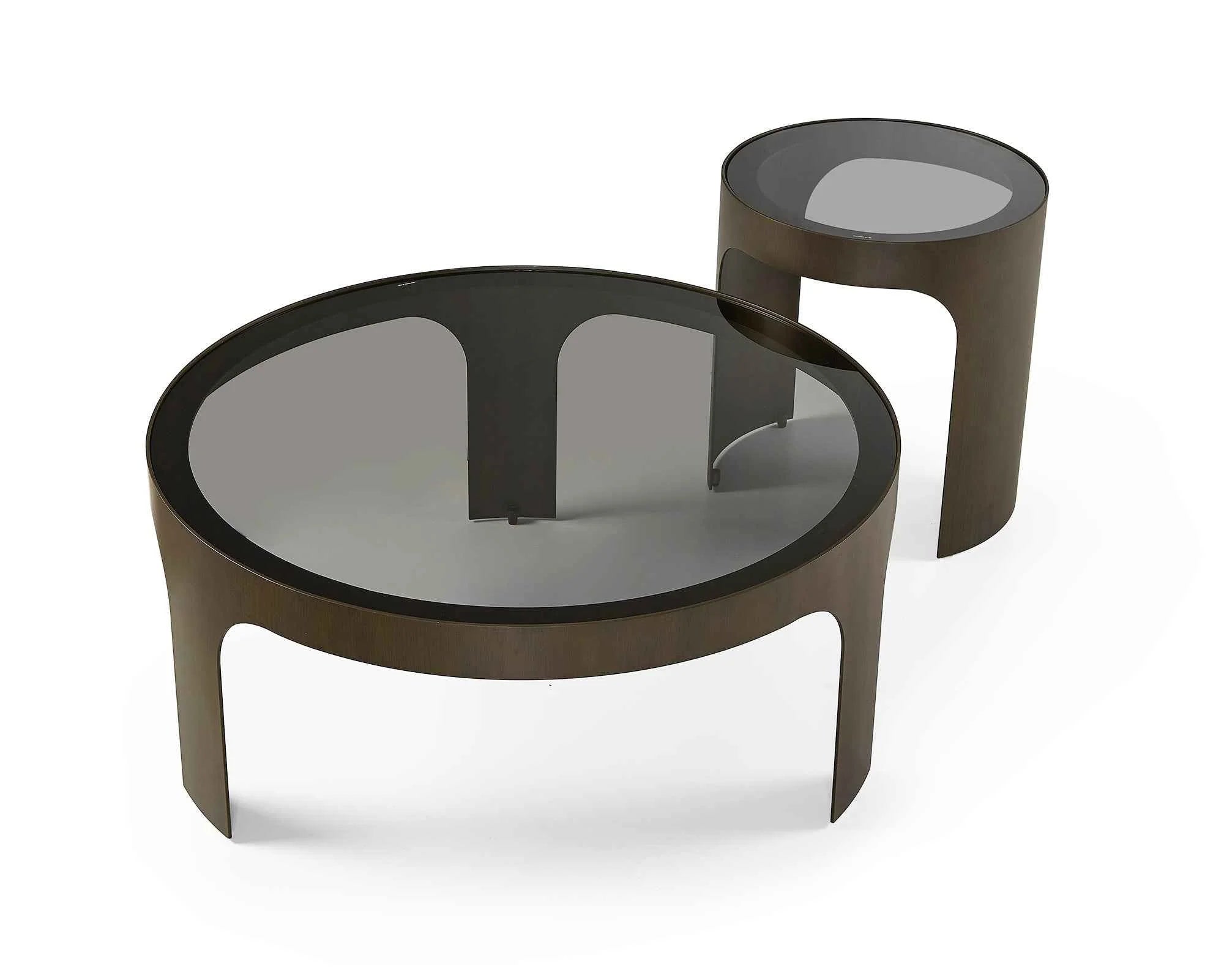 Arch Antique Bronze & Smoked Black Glass Side Table