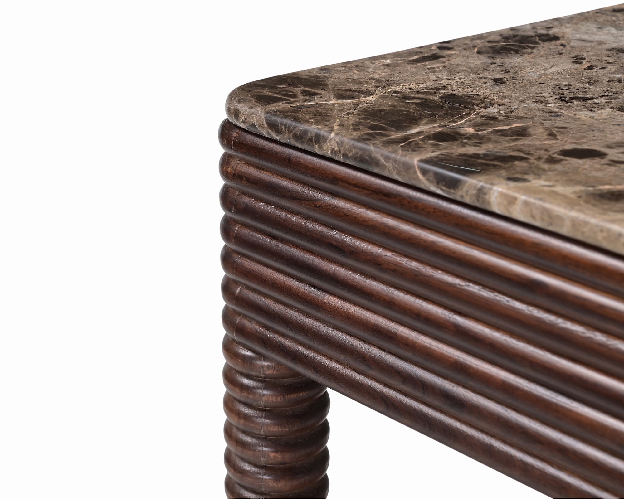 Allure Bedside Table - Dark Brown Emperador Marble & Brushed Mid Brown Textured Acacia Wood