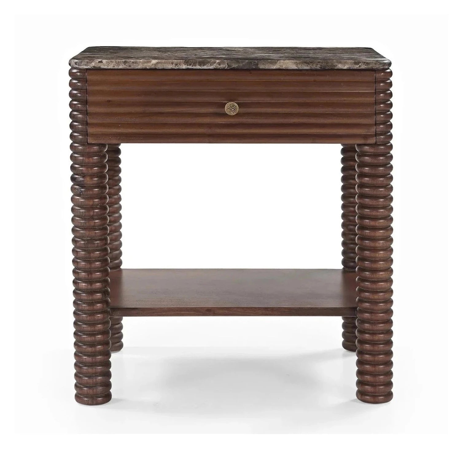 Allure Dark Brown Emperador Marble & Brushed Mid Brown Textured Acacia Wood Bedside Table