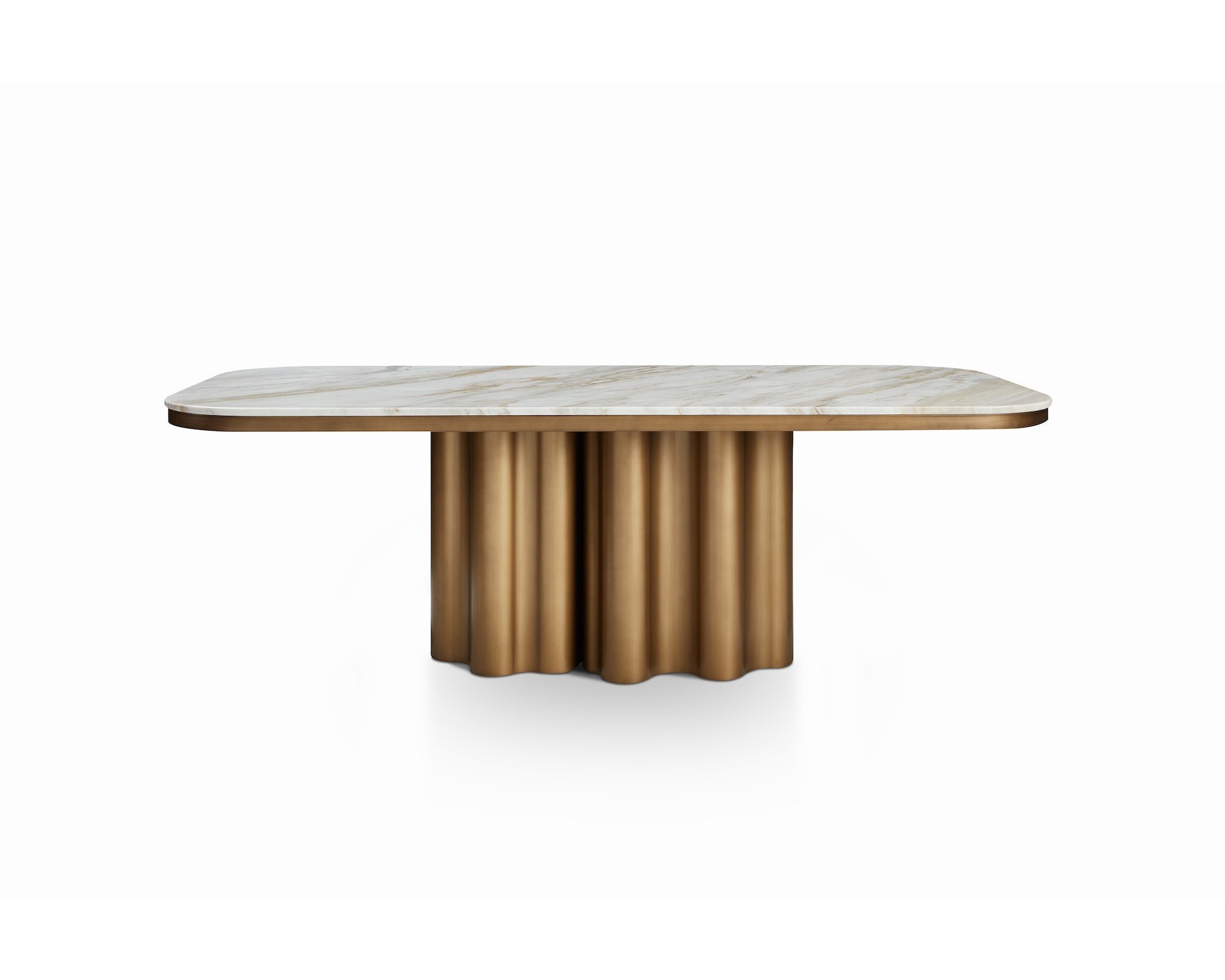 Corinthian Dining Table - Kaka Gold Natural Marble & Hairline Antique Brass
