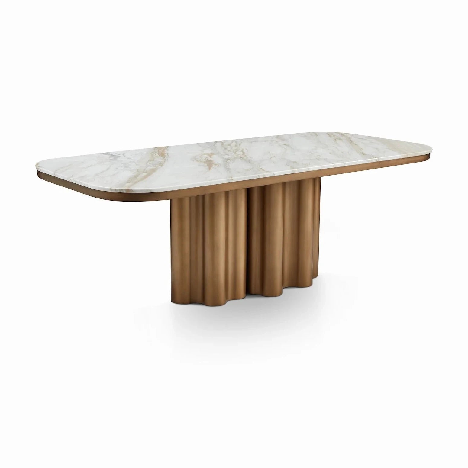 Corinthian Kaka Antique Brass & White Marble Dining Table 220cm