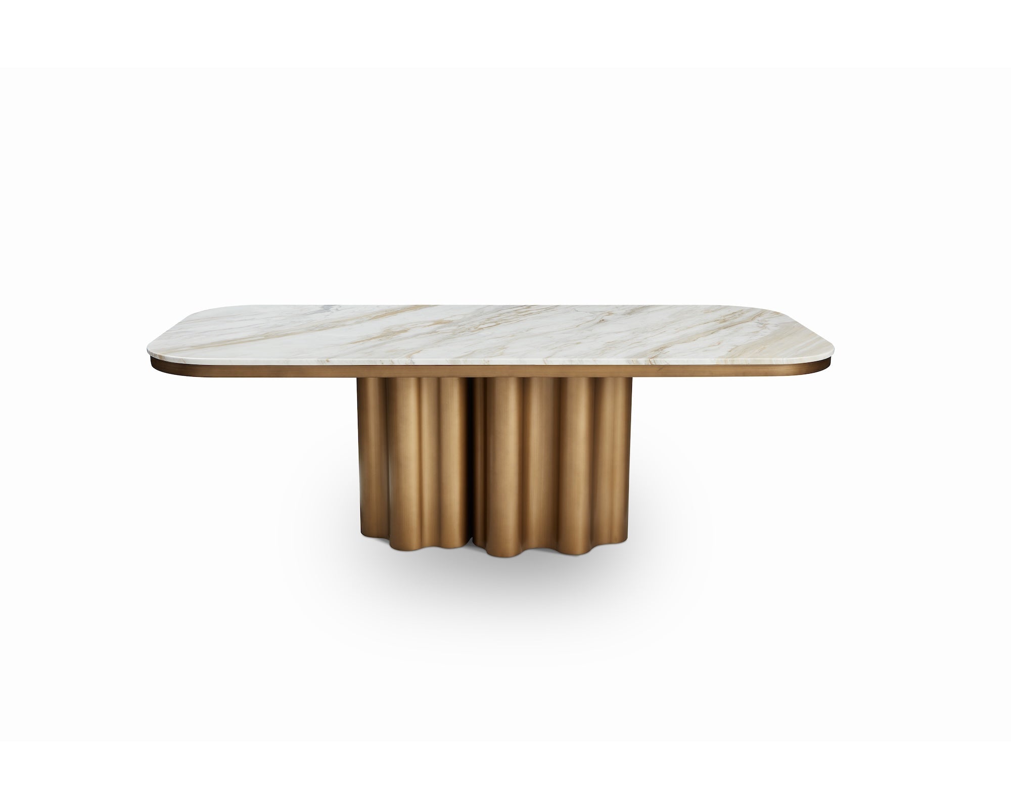 Corinthian Dining Table - Kaka Gold Natural Marble & Hairline Antique Brass