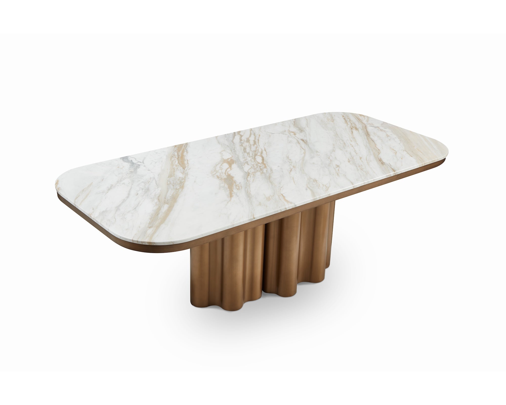 Corinthian Dining Table - Kaka Gold Natural Marble & Hairline Antique Brass