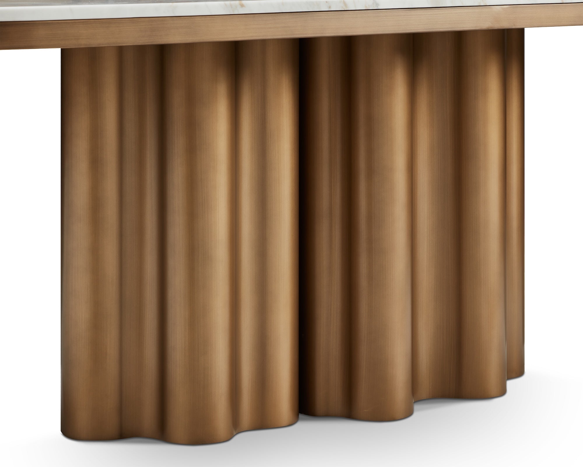 Corinthian Dining Table - Kaka Gold Natural Marble & Hairline Antique Brass