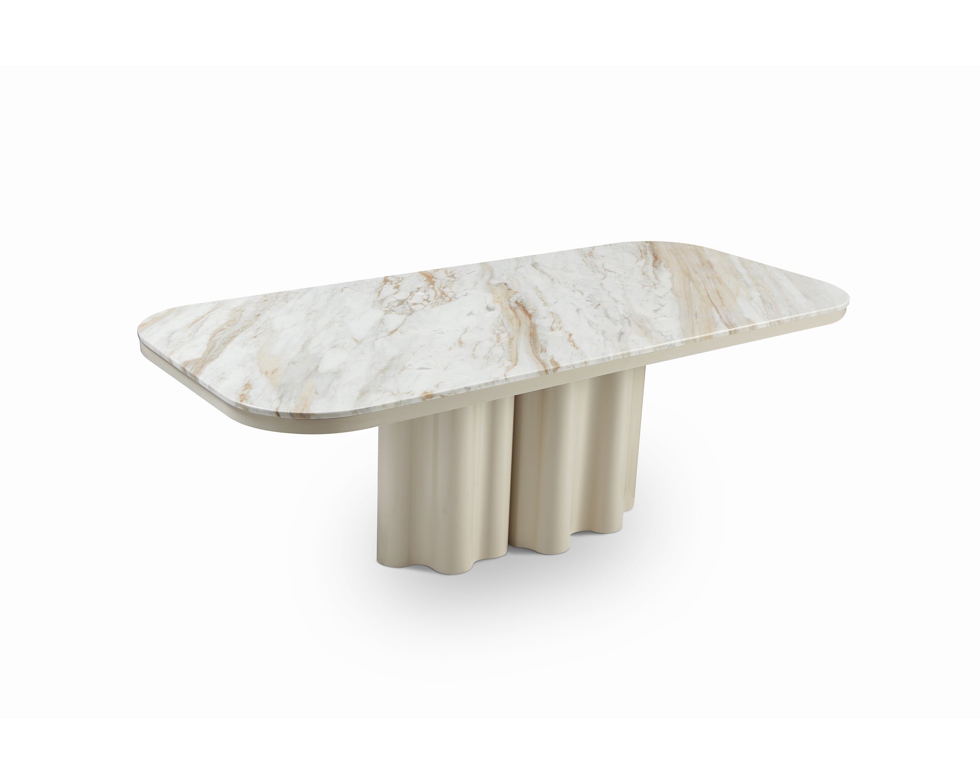 Corinthian Large Dining Table - Kaka Gold Natural Marble & Gloss Ivory