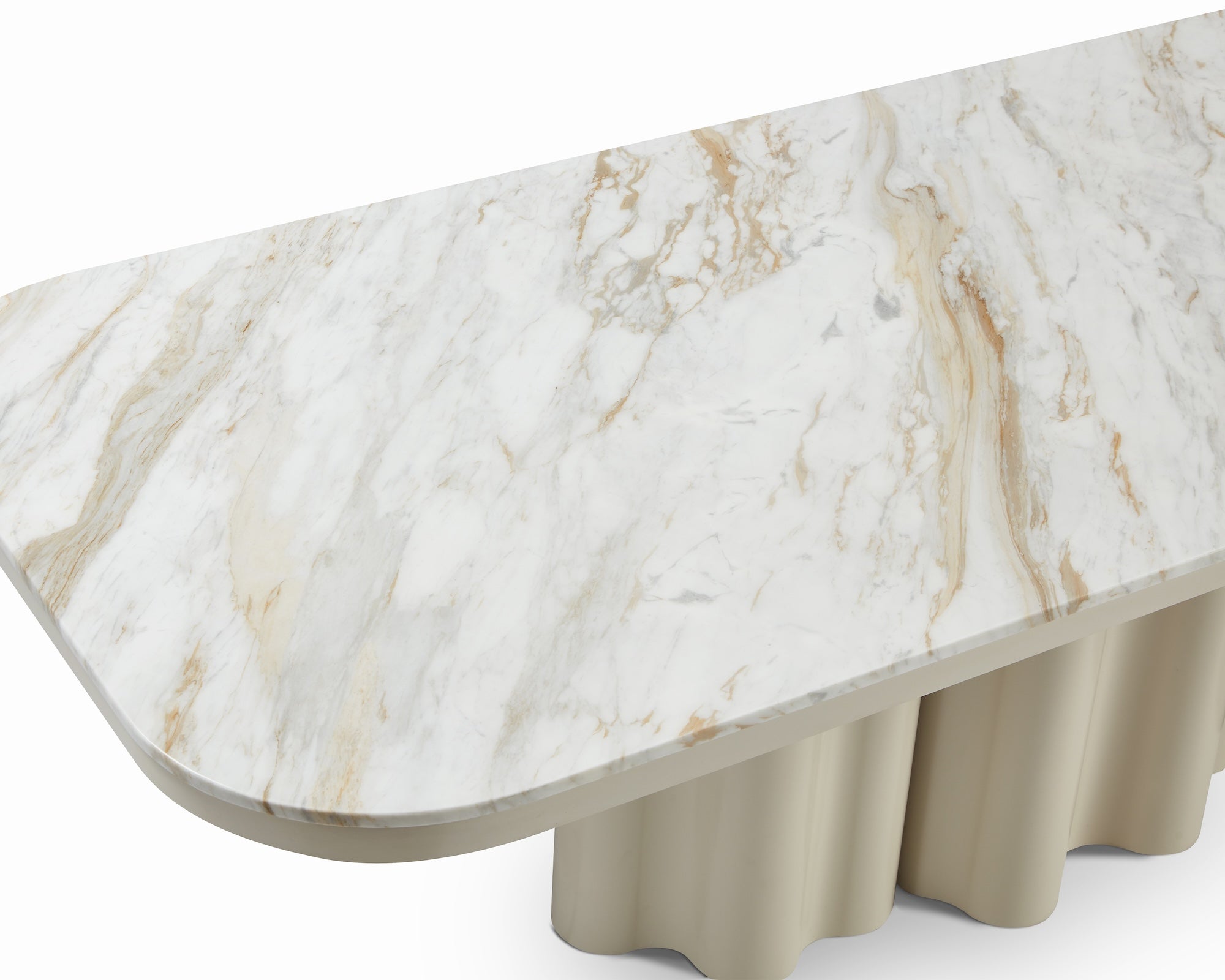 Corinthian Large Dining Table - Kaka Gold Natural Marble & Gloss Ivory