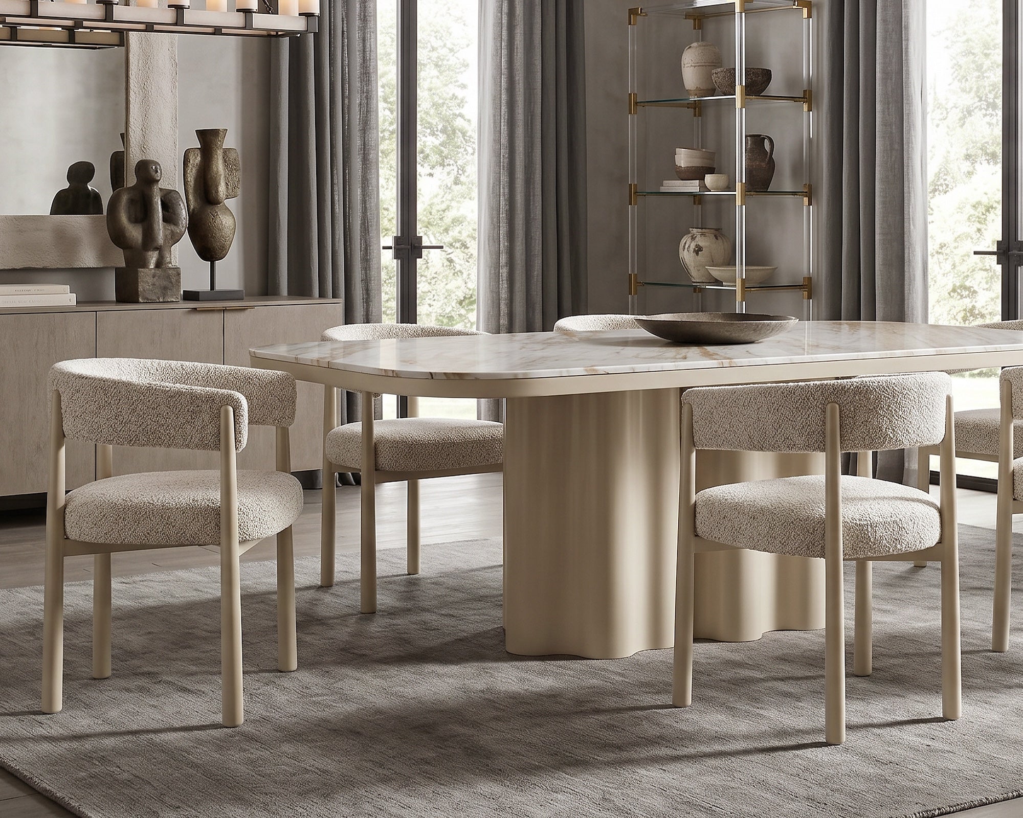 Corinthian Large Dining Table - Kaka Gold Natural Marble & Gloss Ivory