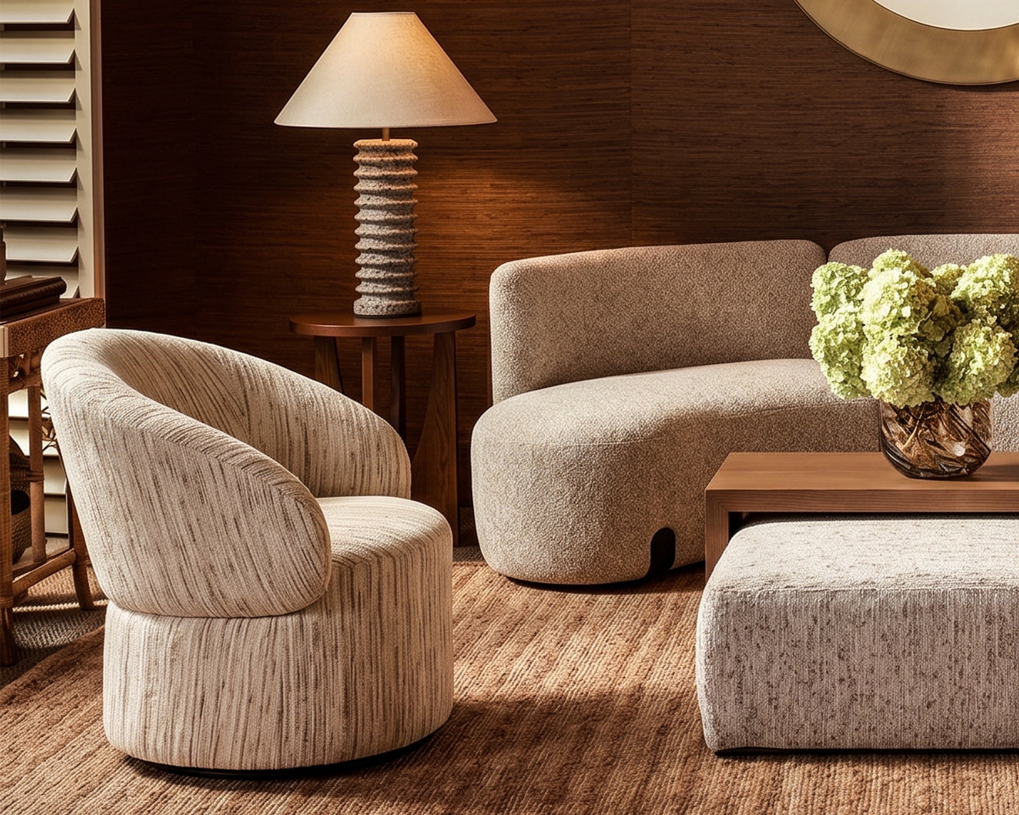 Aurelle Windsor Beige & Matt Black Swivel Armchair