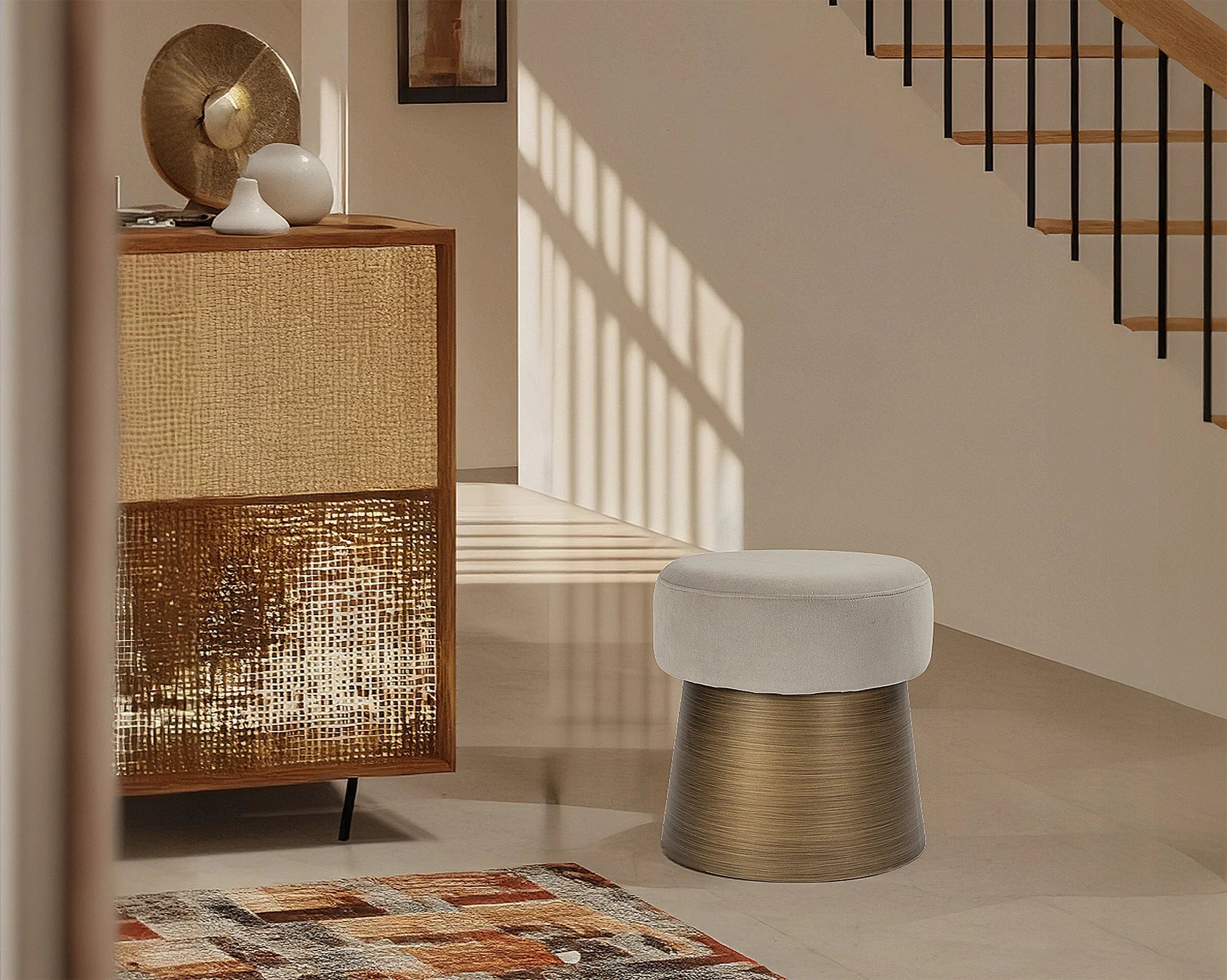 Cyrus Megan Light Grey Velvet Stool