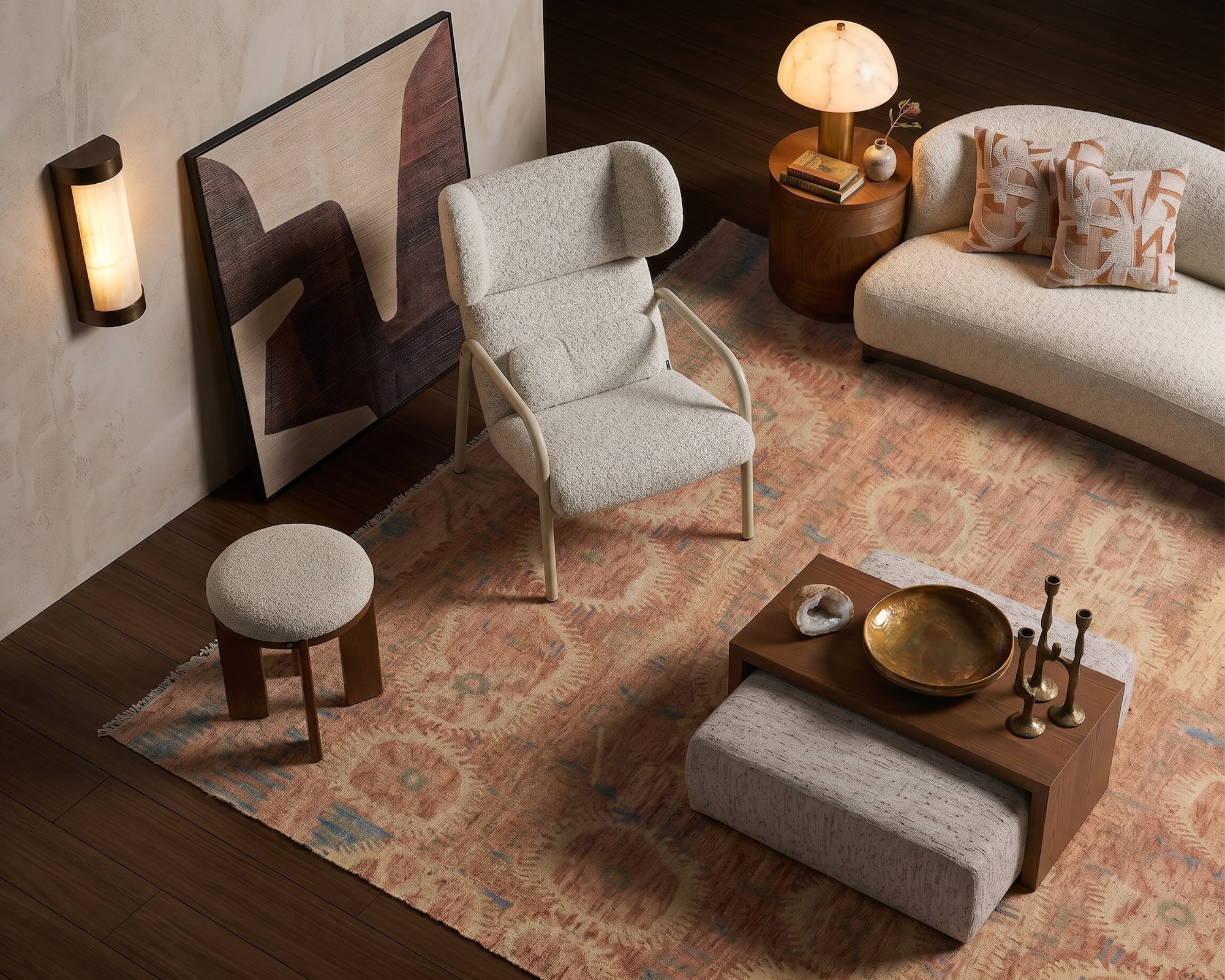 Lia Foot Stool - Capella Sand & Brushed Brown
