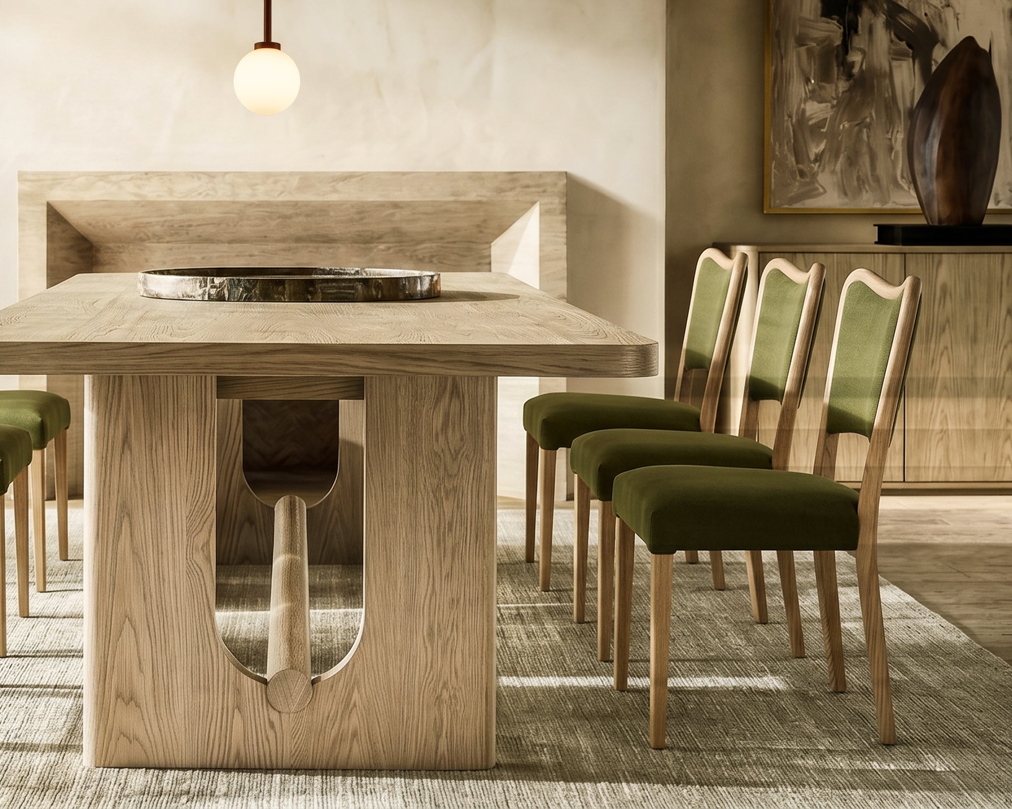 Adelaide Dining Chair - Kaster II Olive Green Velvet & Brushed Natural Wood