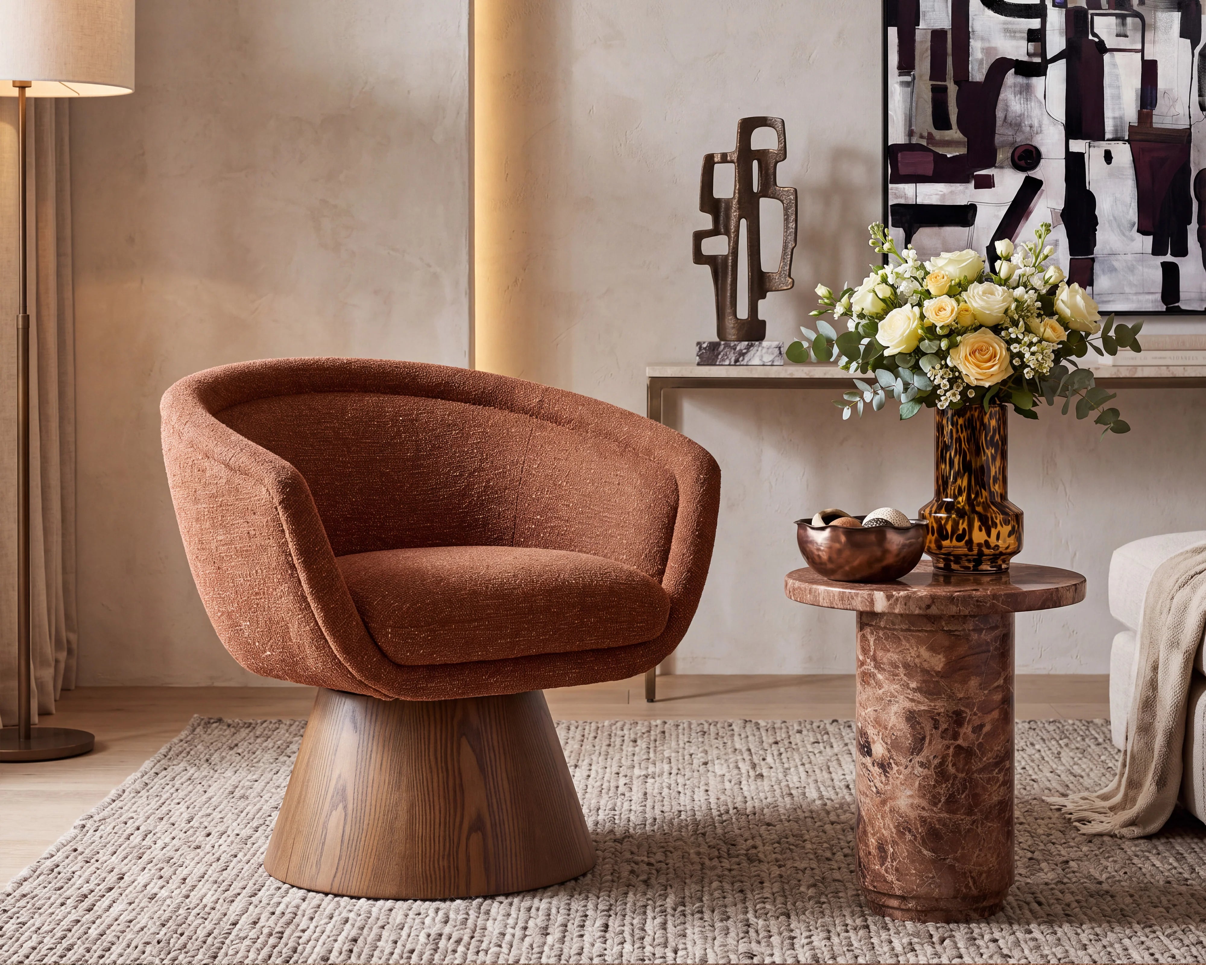 Harriet Bari Chestnut Red Chenille Armchair
