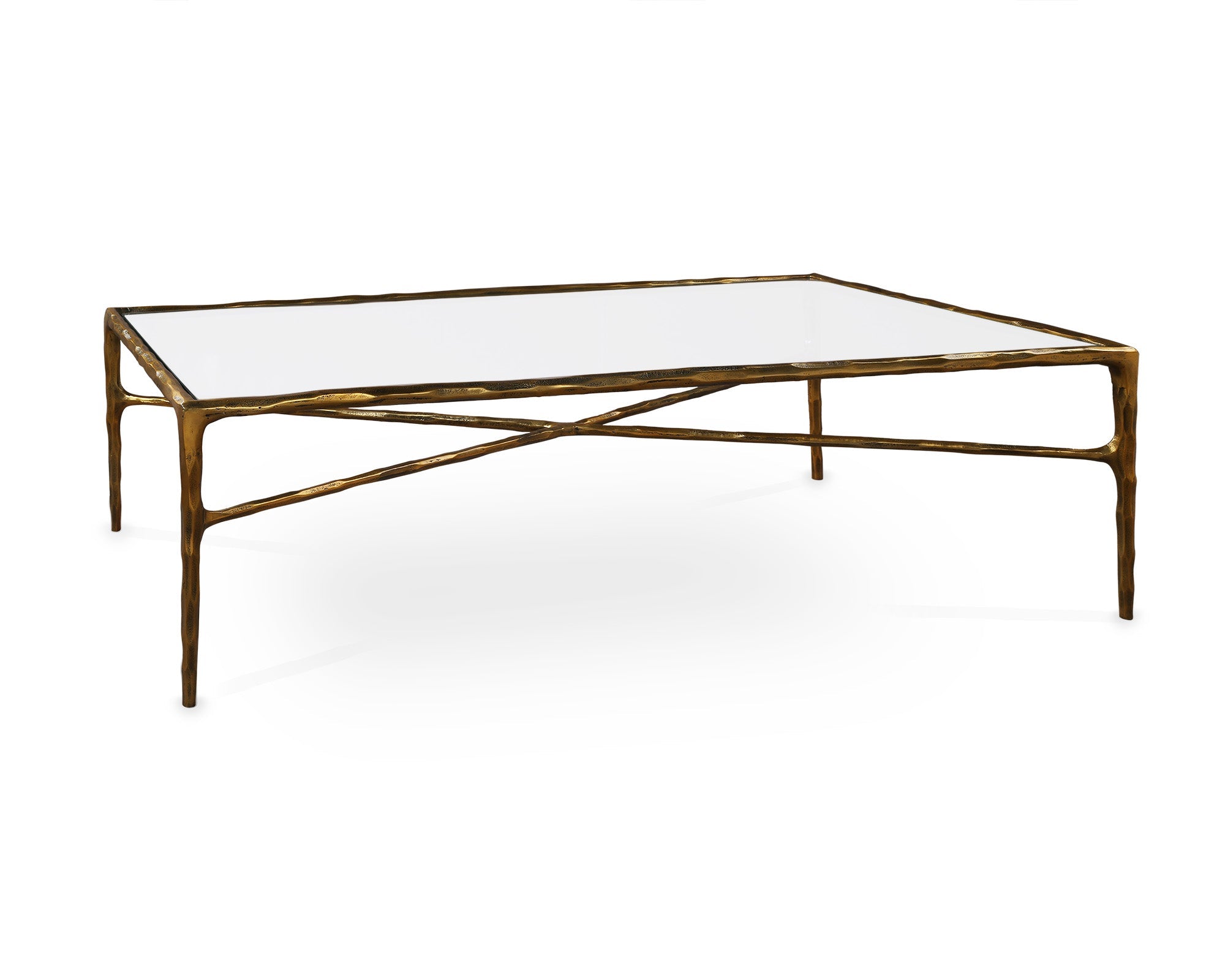 Cobra Rectangle Coffee Table - Textured Antique Brass & Clear Glass