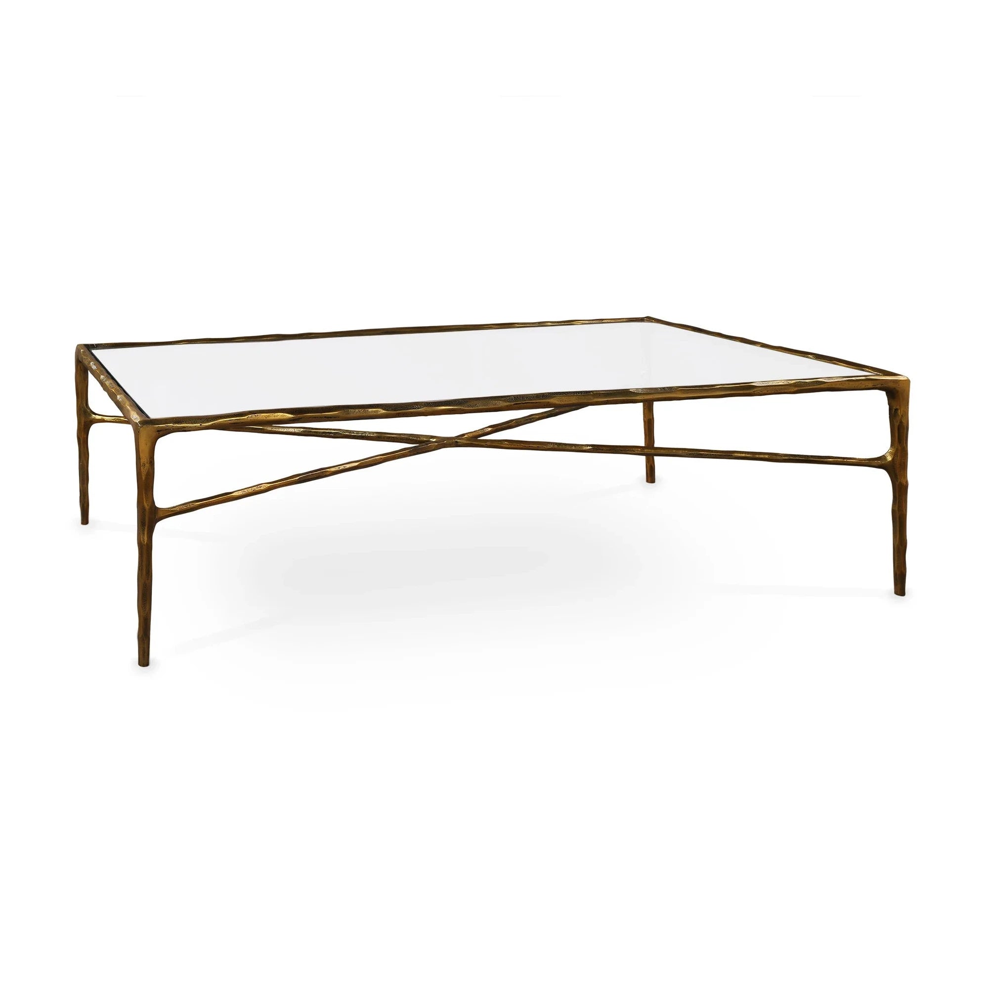 Cobra Textured Antique Brass & Clear Glass Rectangular Coffee Table