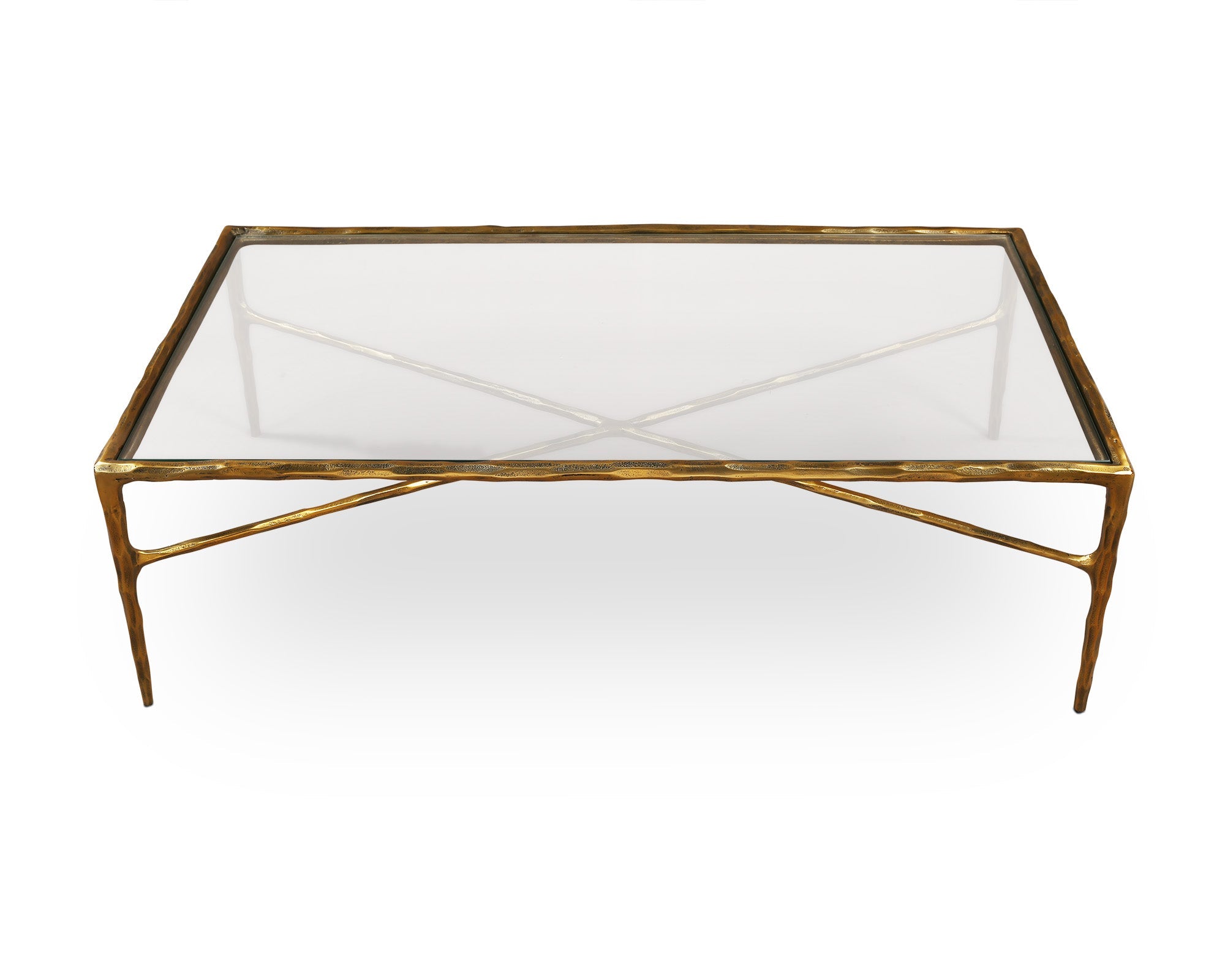Cobra Rectangle Coffee Table - Textured Antique Brass & Clear Glass