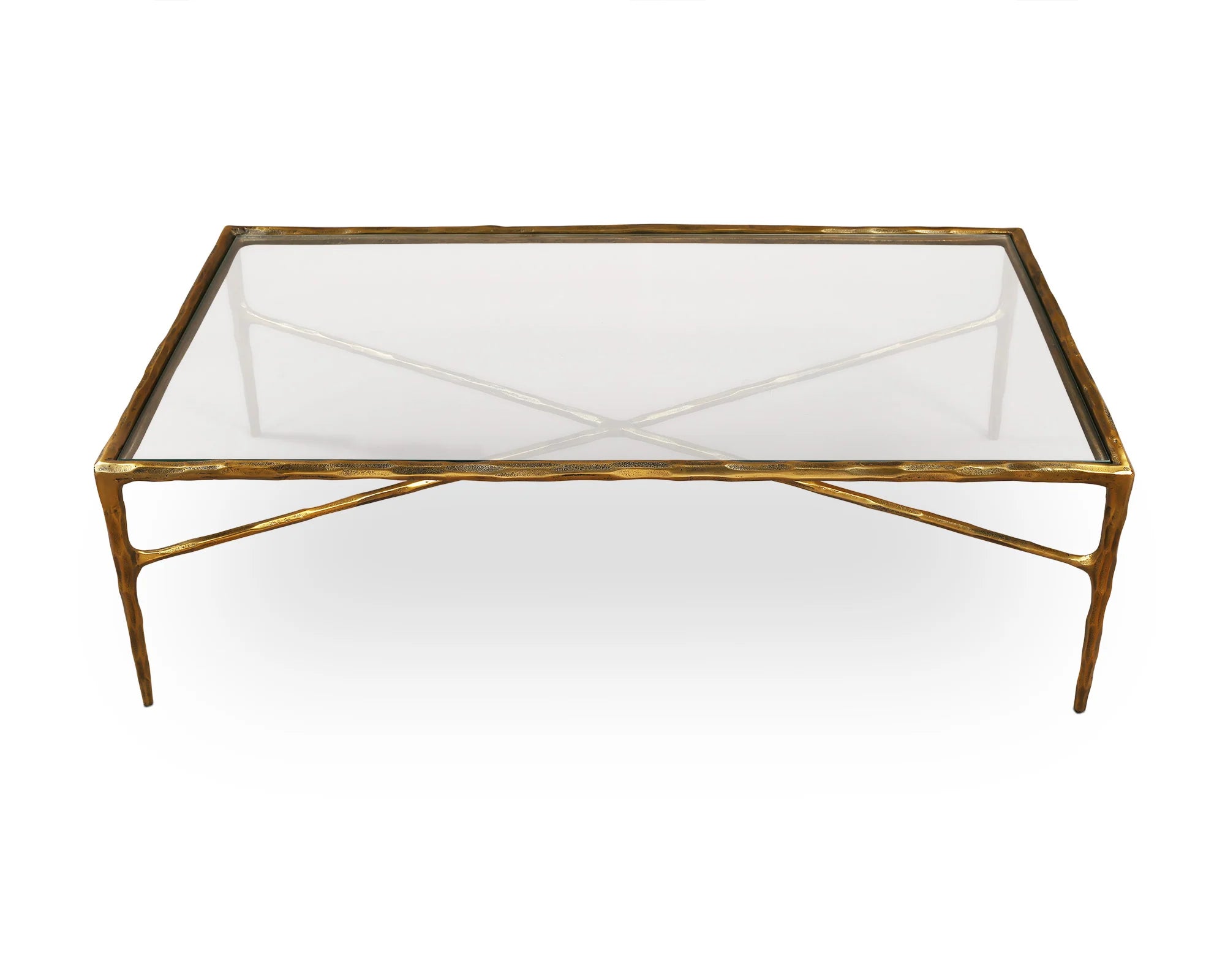 Cobra Textured Antique Brass & Clear Glass Rectangular Coffee Table