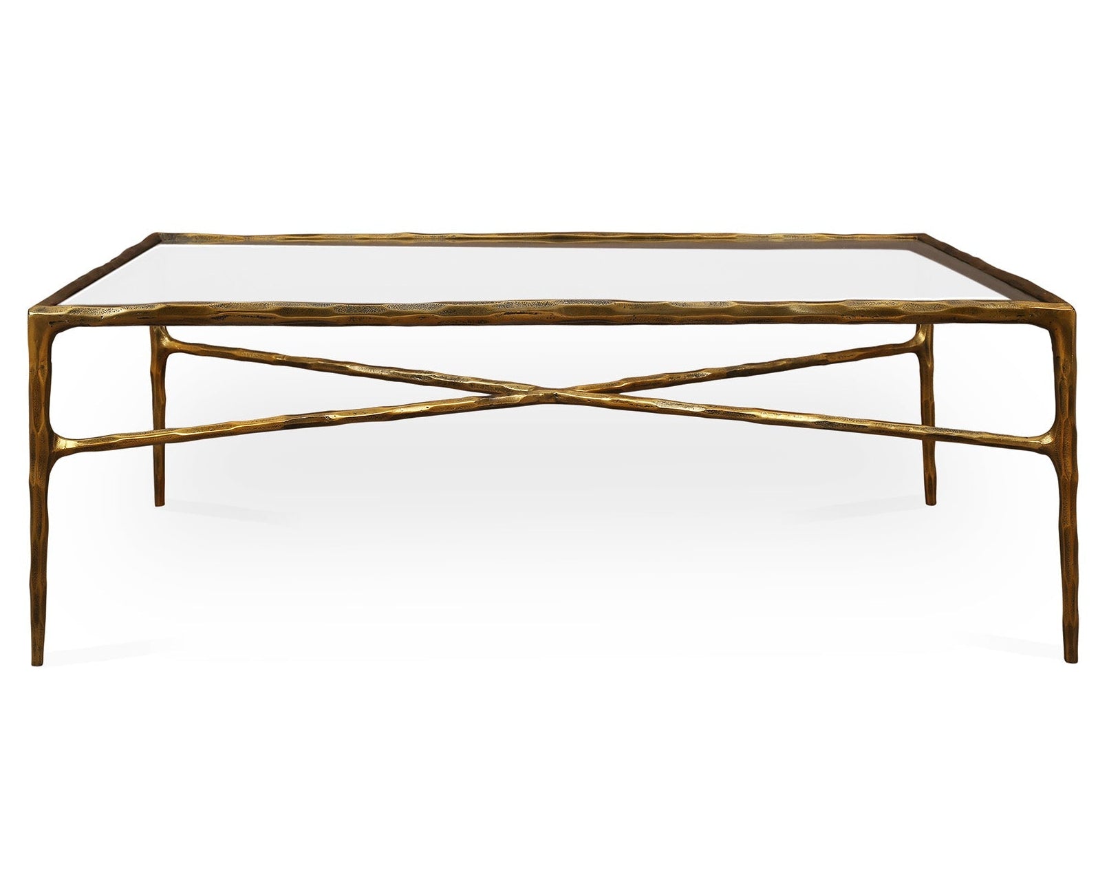 Cobra Textured Antique Brass & Clear Glass Rectangular Coffee Table