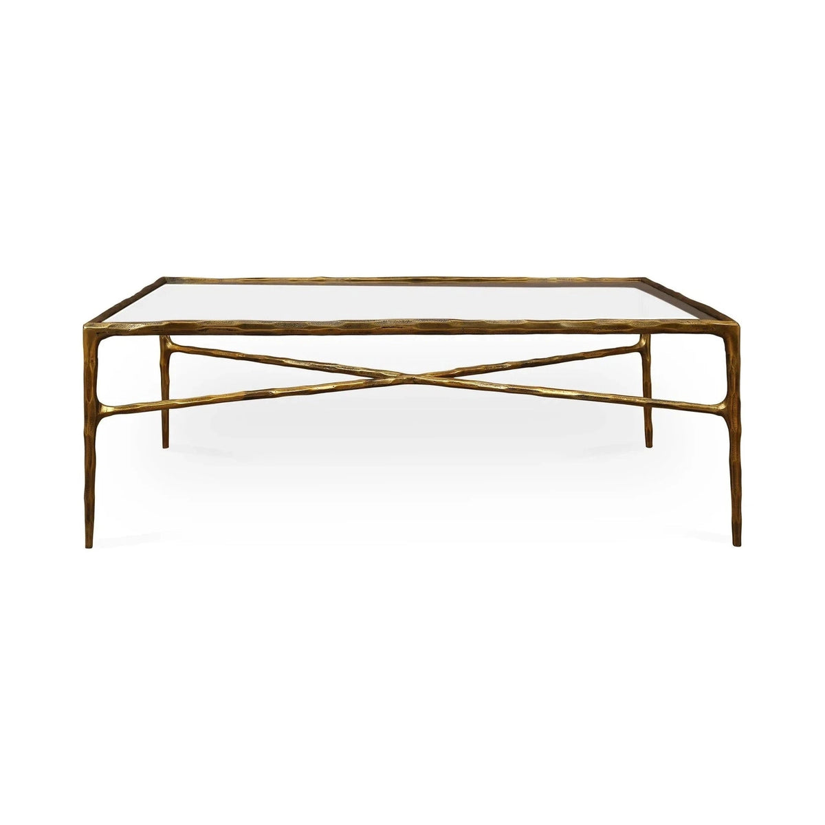 Cobra Textured Antique Brass & Clear Glass Rectangular Coffee Table