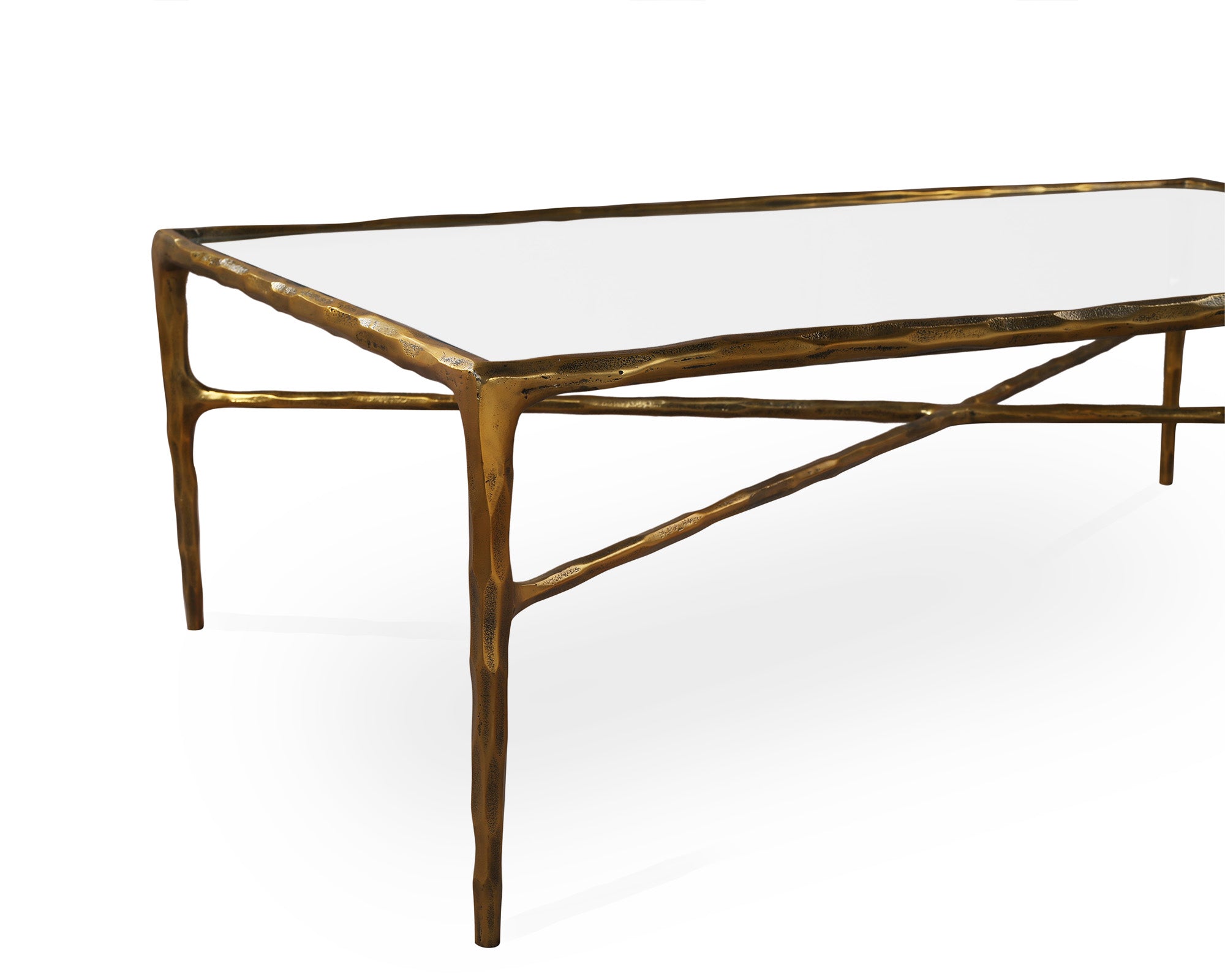 Cobra Rectangle Coffee Table - Textured Antique Brass & Clear Glass