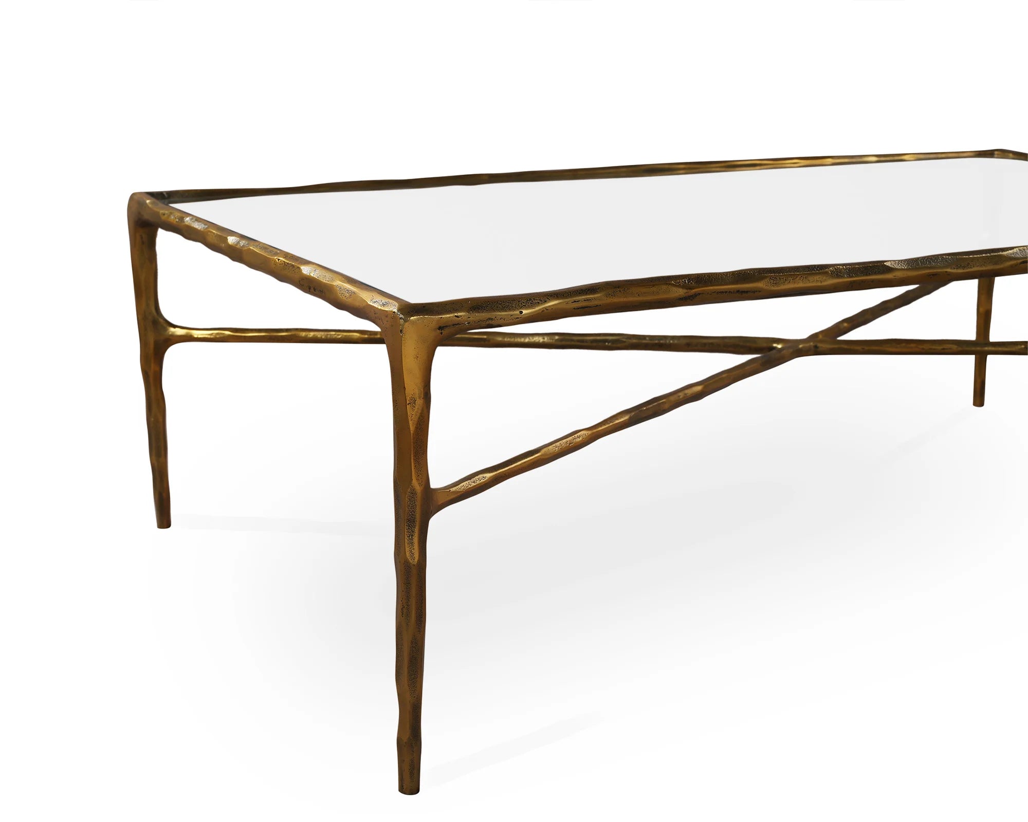 Cobra Textured Antique Brass & Clear Glass Rectangular Coffee Table