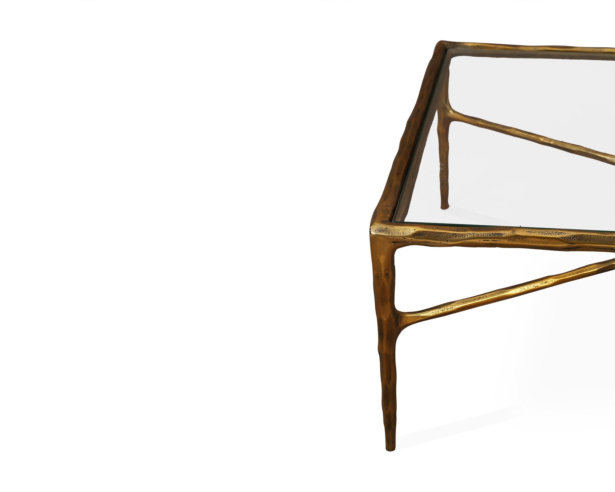 Cobra Rectangle Coffee Table - Textured Antique Brass & Clear Glass