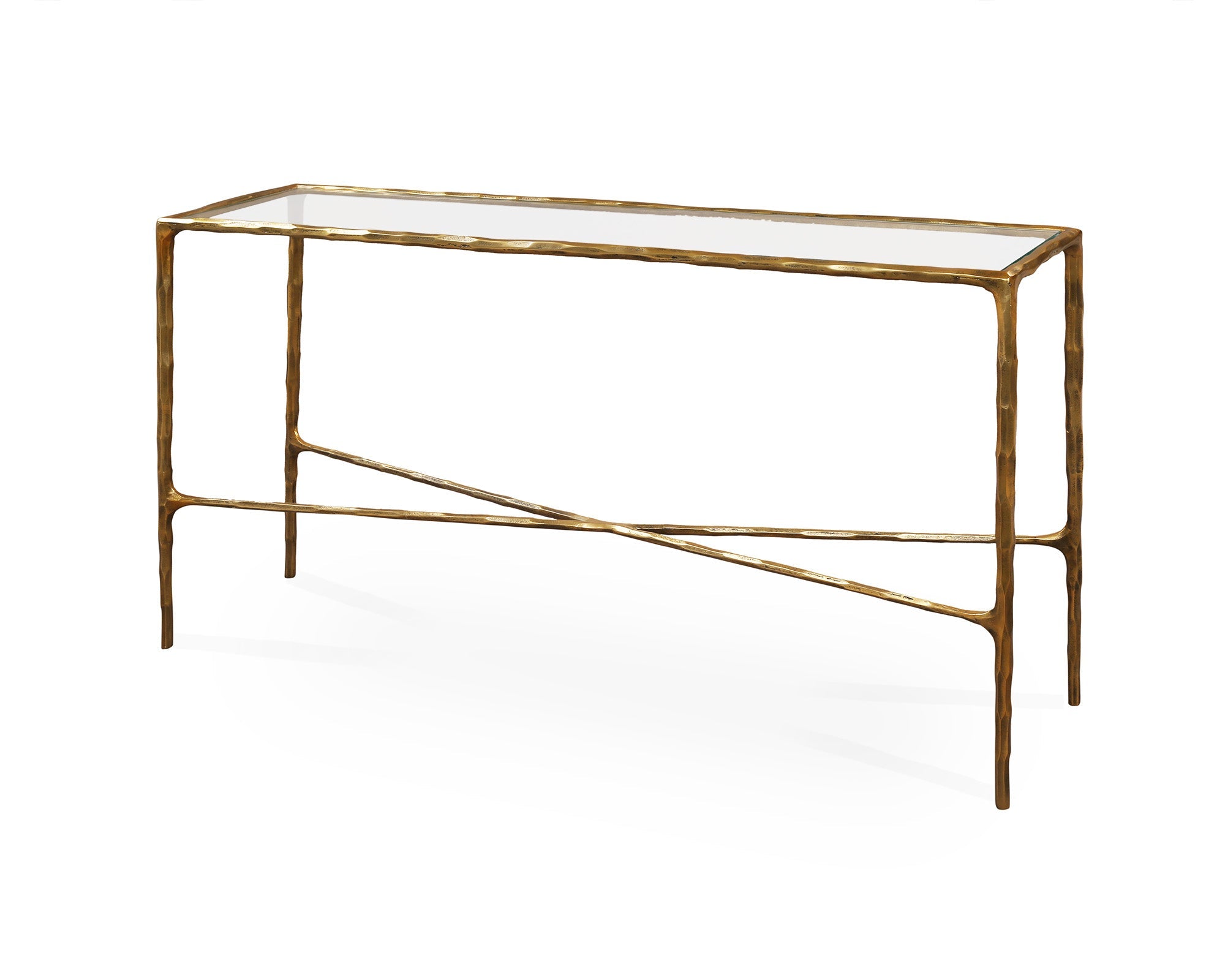 Cobra Console Table - Textured Antique Brass & Clear Glass