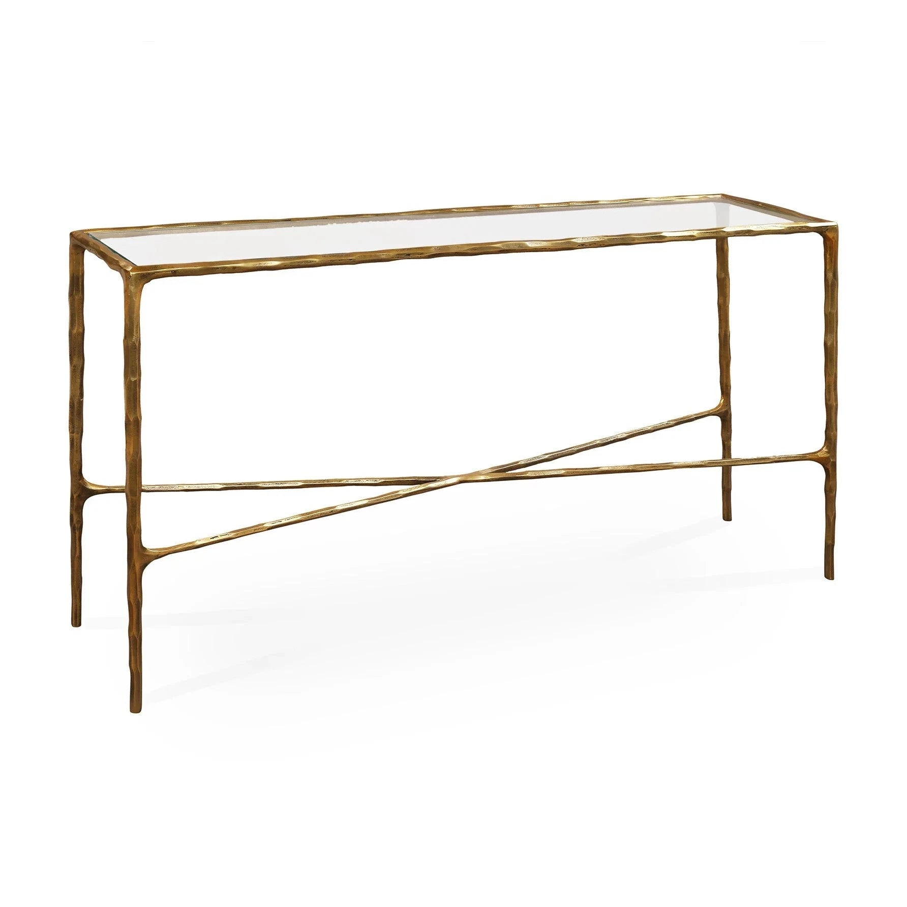 Cobra Textured Antique Brass & Clear Glass Console Table