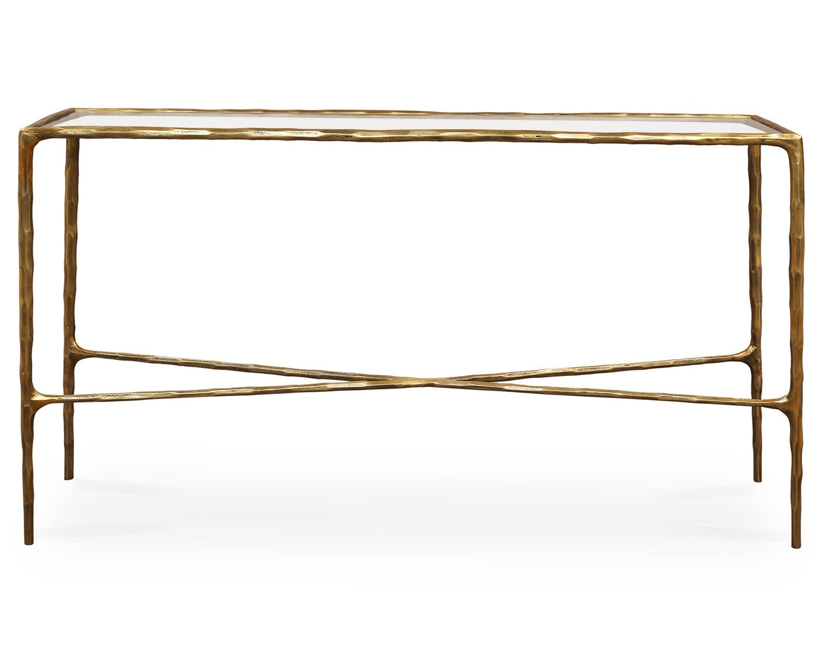 Cobra Textured Antique Brass & Clear Glass Console Table